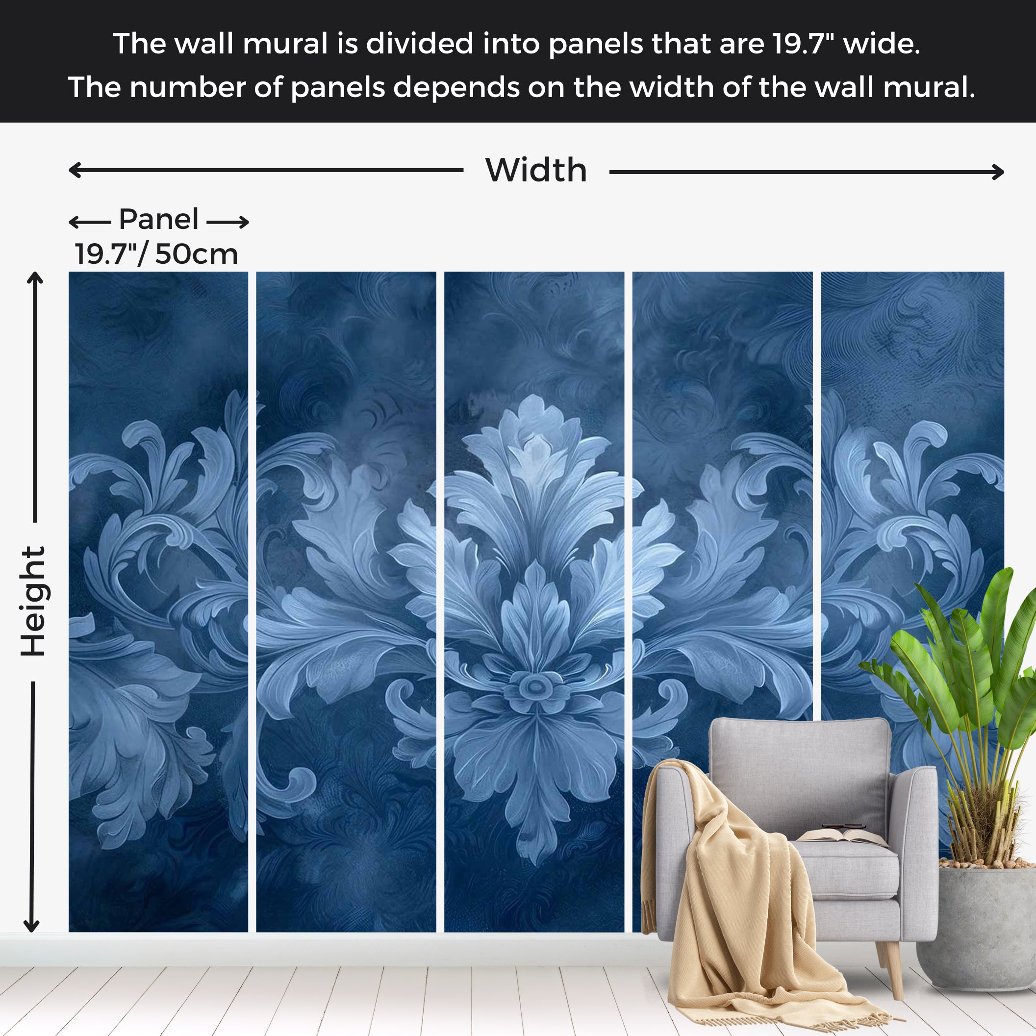 Surface Texture Wallpaper Wall Mural - Dark Blue Decoration 39"Wx27"H / Standard