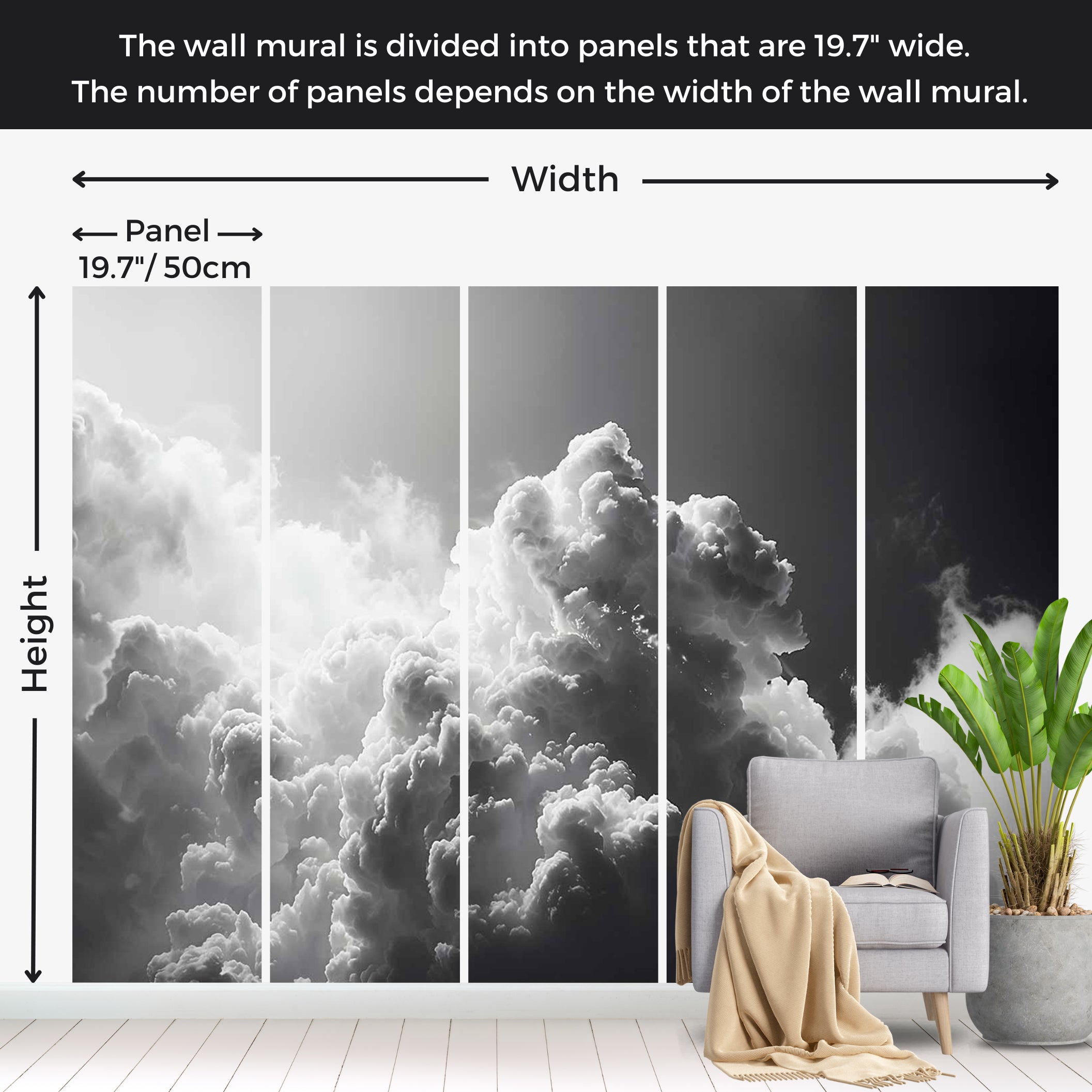 Surface Texture Wallpaper Wall Mural - Dark Sunny Clouds 39"Wx27"H / Standard