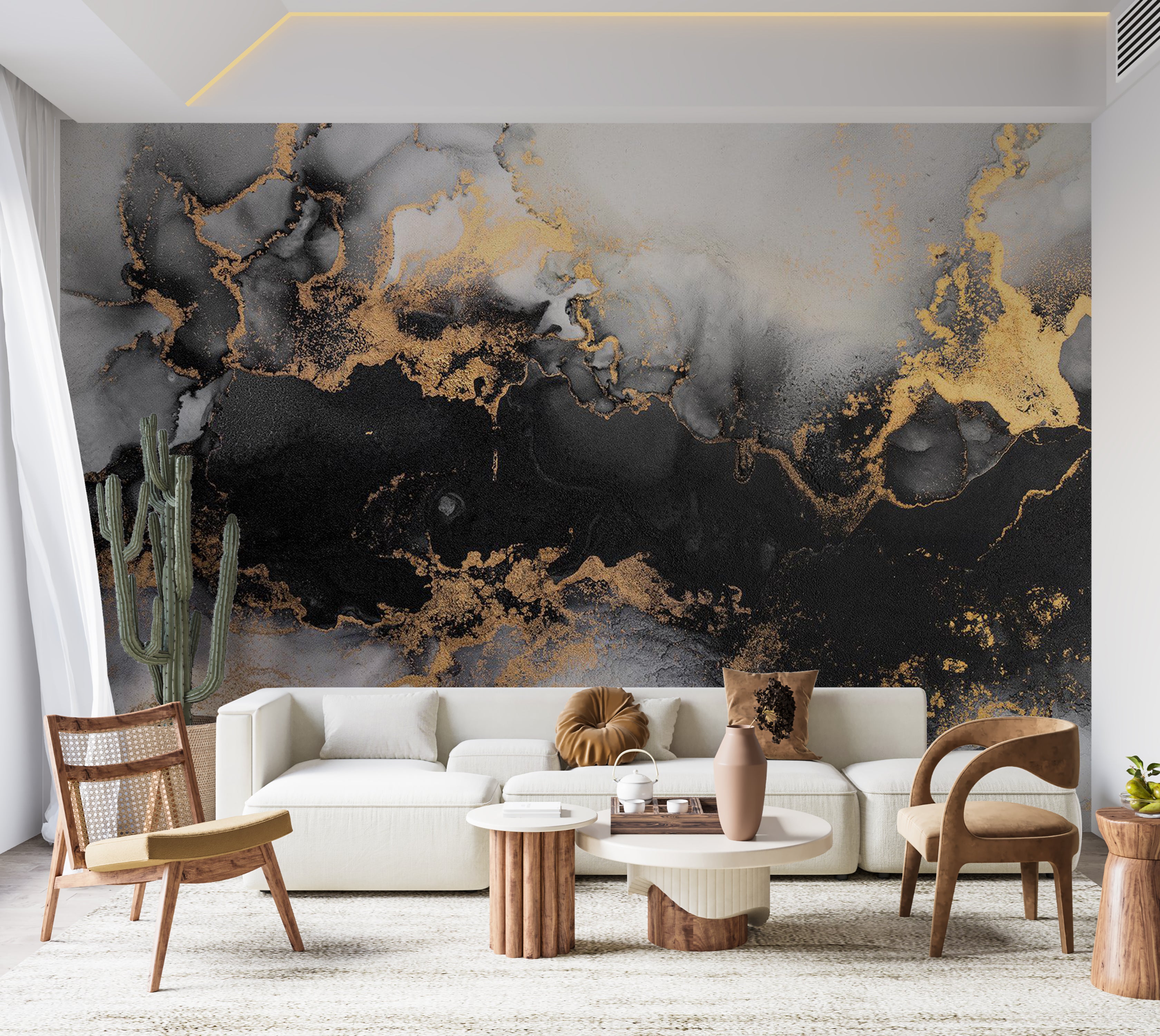 Surface Texture Wallpaper Wall Mural - Gold Marble Pattern 39"Wx27"H / Standard