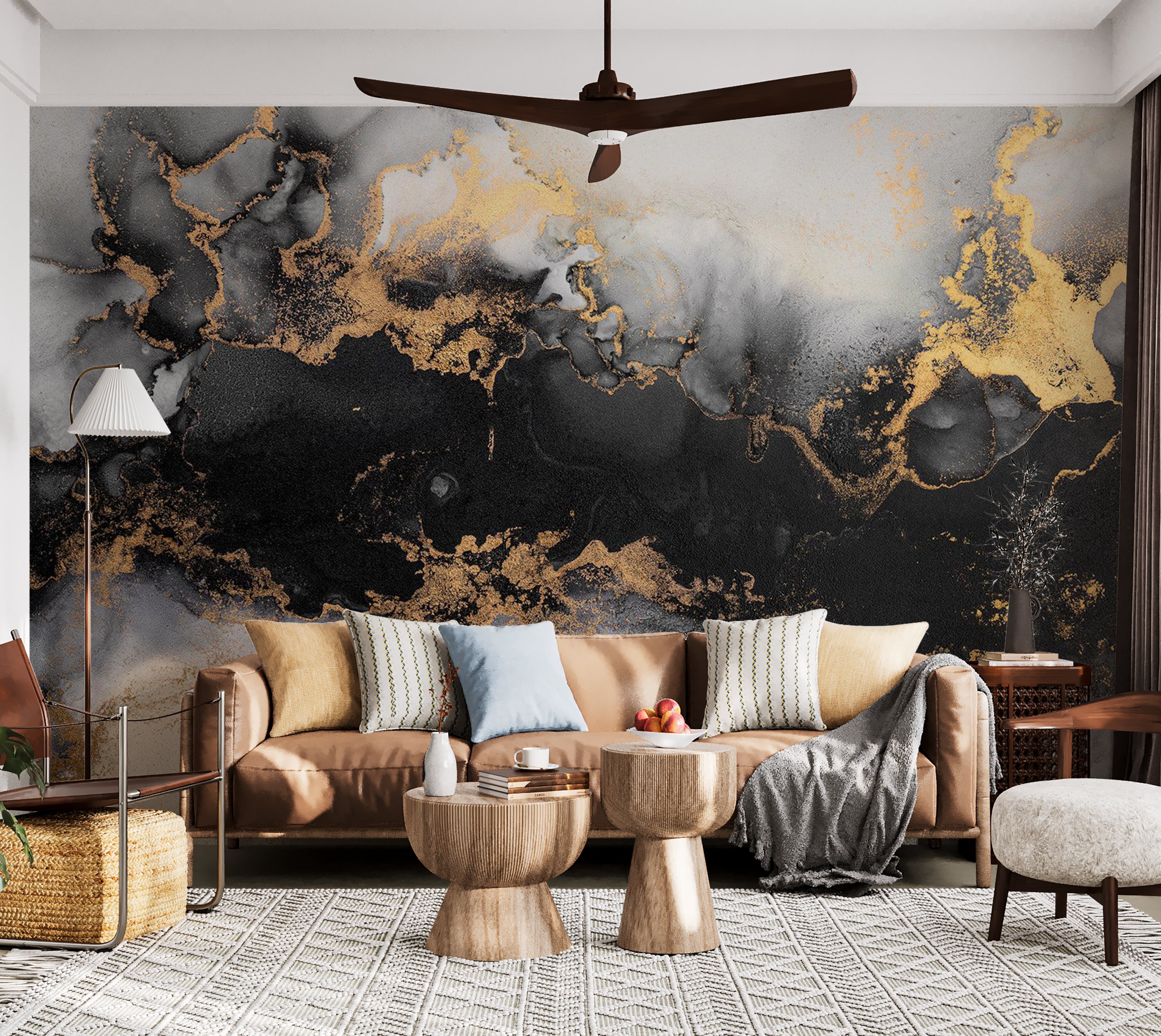 Surface Texture Wallpaper Wall Mural - Gold Marble Pattern 39"Wx27"H / Standard