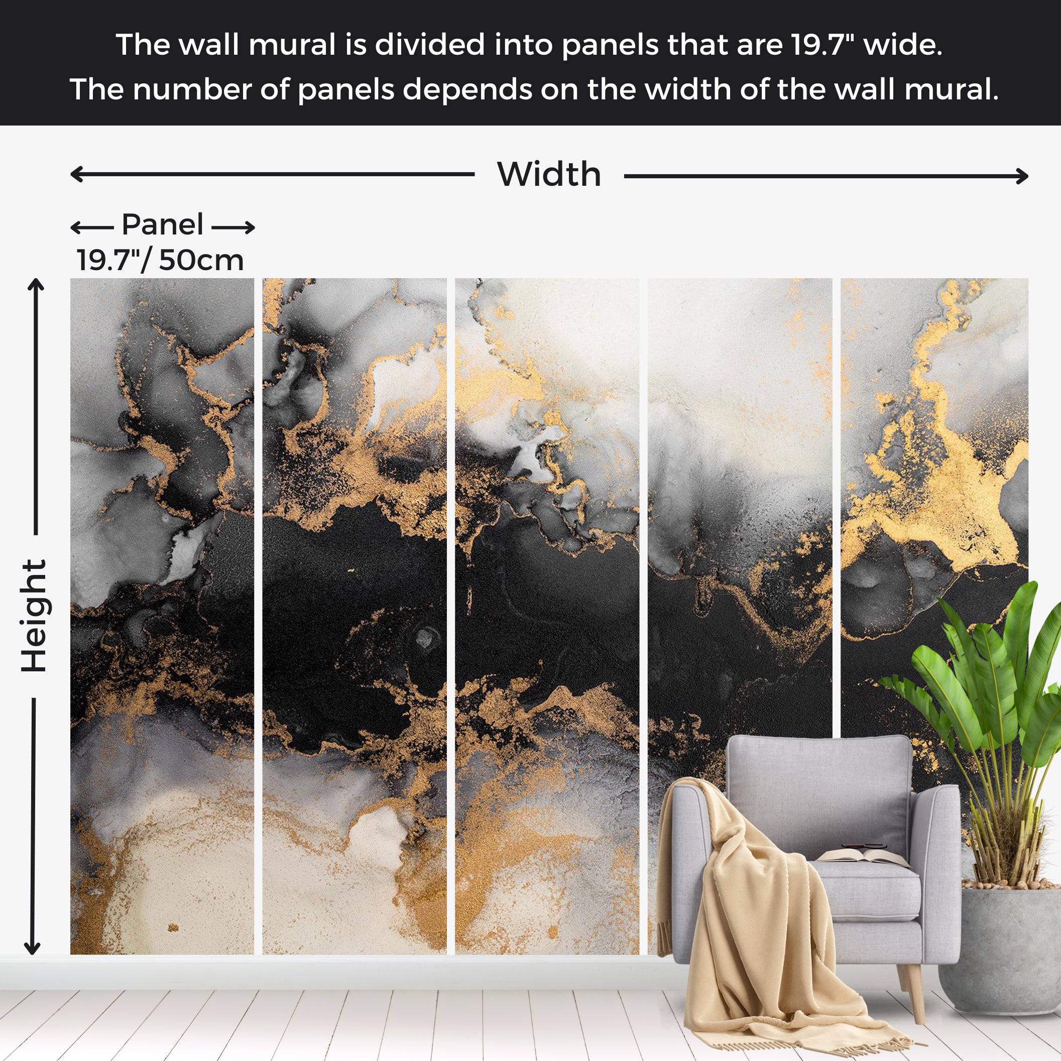 Surface Texture Wallpaper Wall Mural - Gold Marble Pattern 39"Wx27"H / Standard