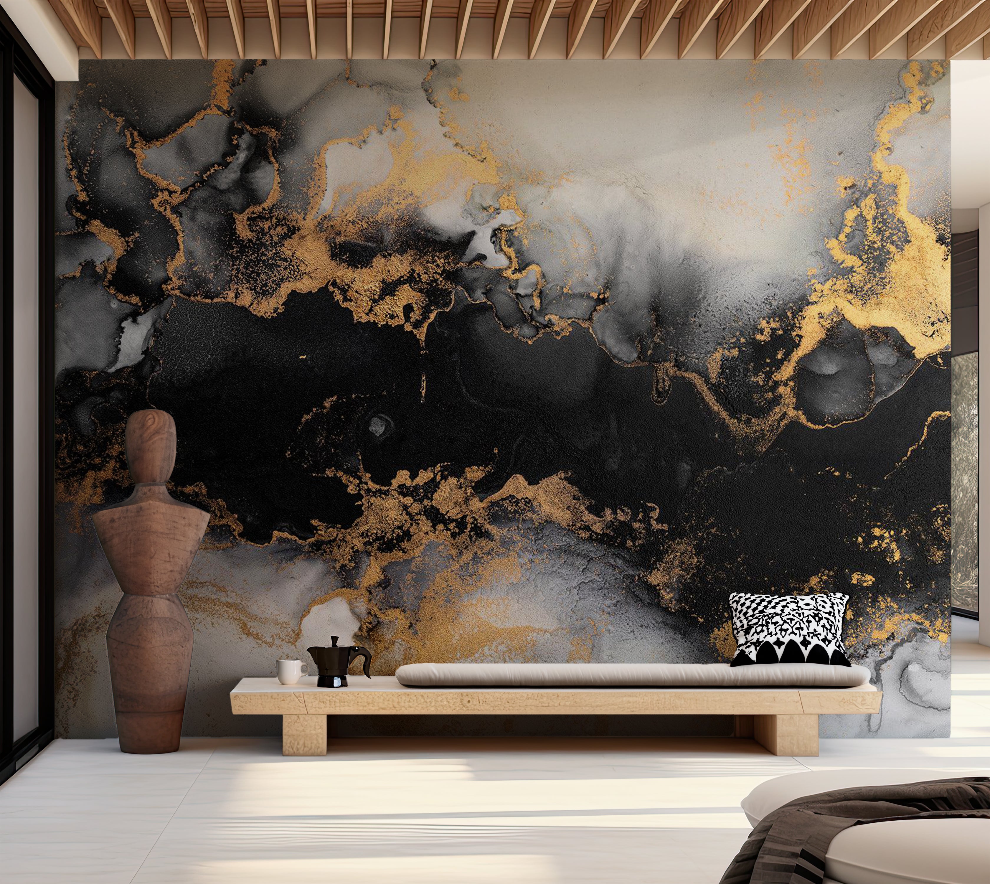 Surface Texture Wallpaper Wall Mural - Gold Marble Pattern 39"Wx27"H / Standard