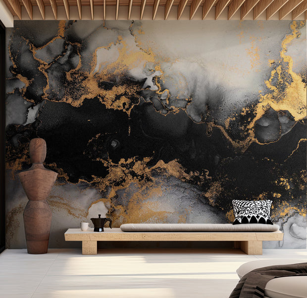 Surface Texture Wallpaper Wall Mural - Gold Marble Pattern 39"Wx27"H / Standard