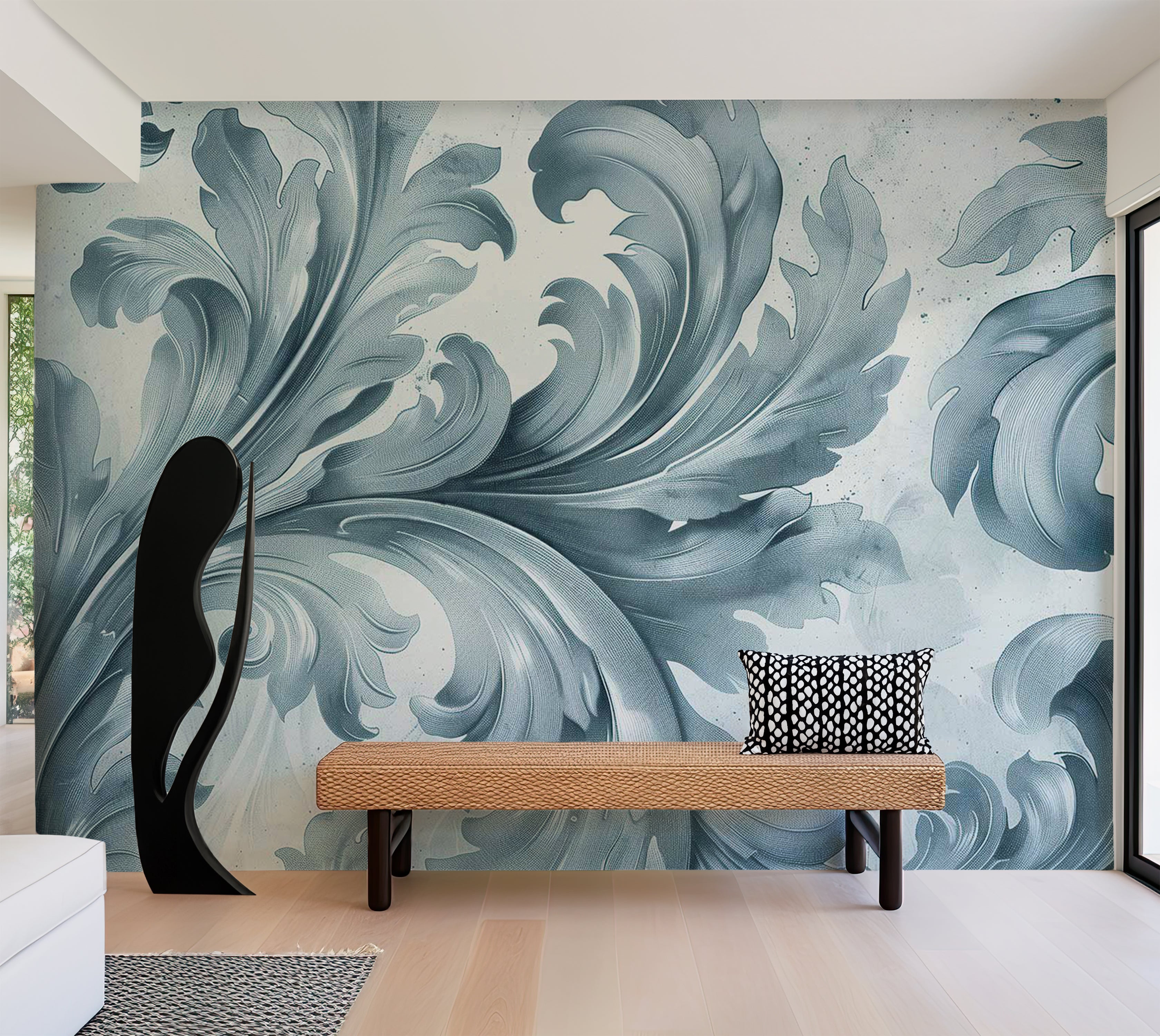 Surface Texture Wallpaper Wall Mural - Light Blue Baroque 39"Wx27"H / Standard