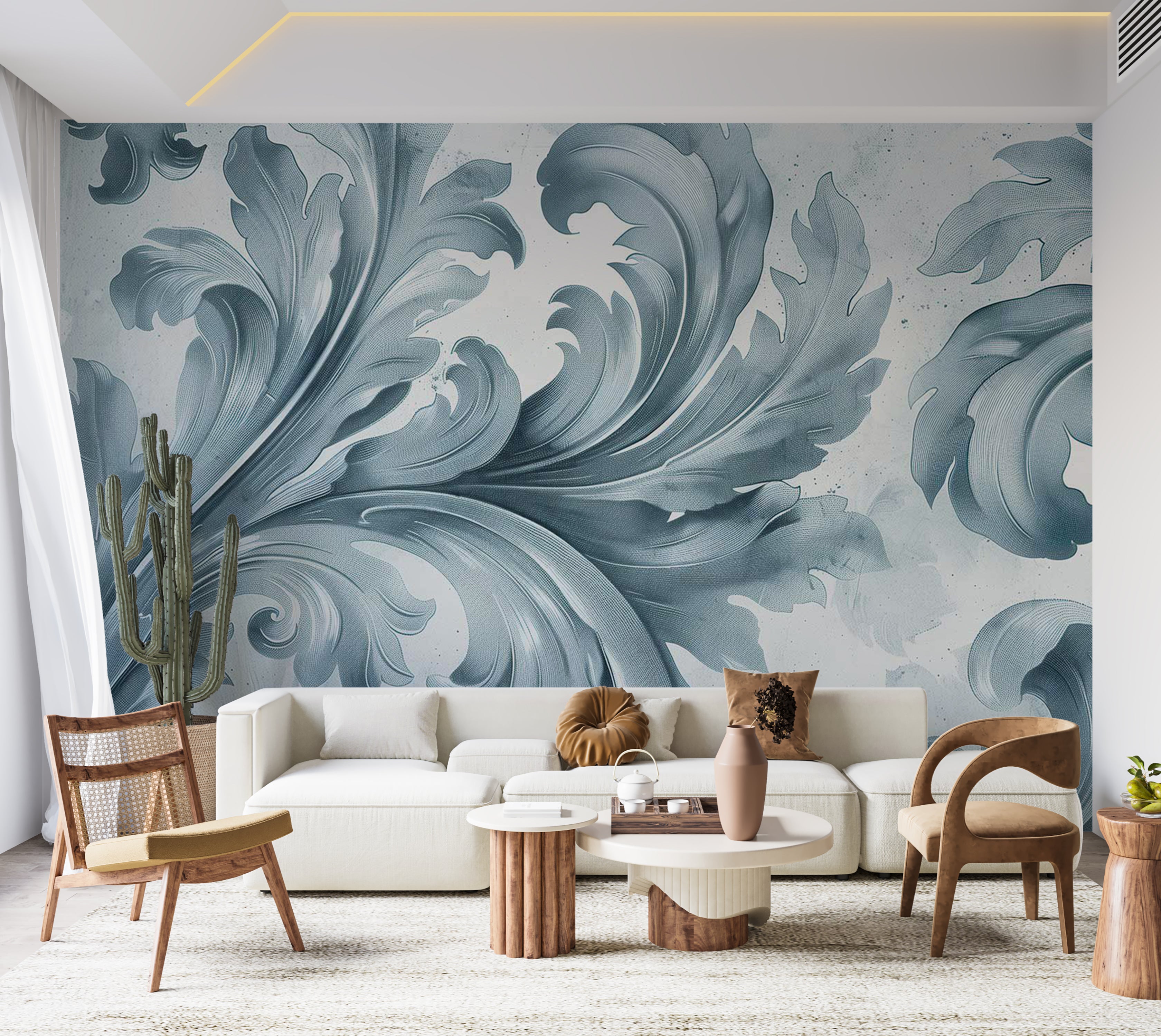 Surface Texture Wallpaper Wall Mural - Light Blue Baroque 39"Wx27"H / Standard