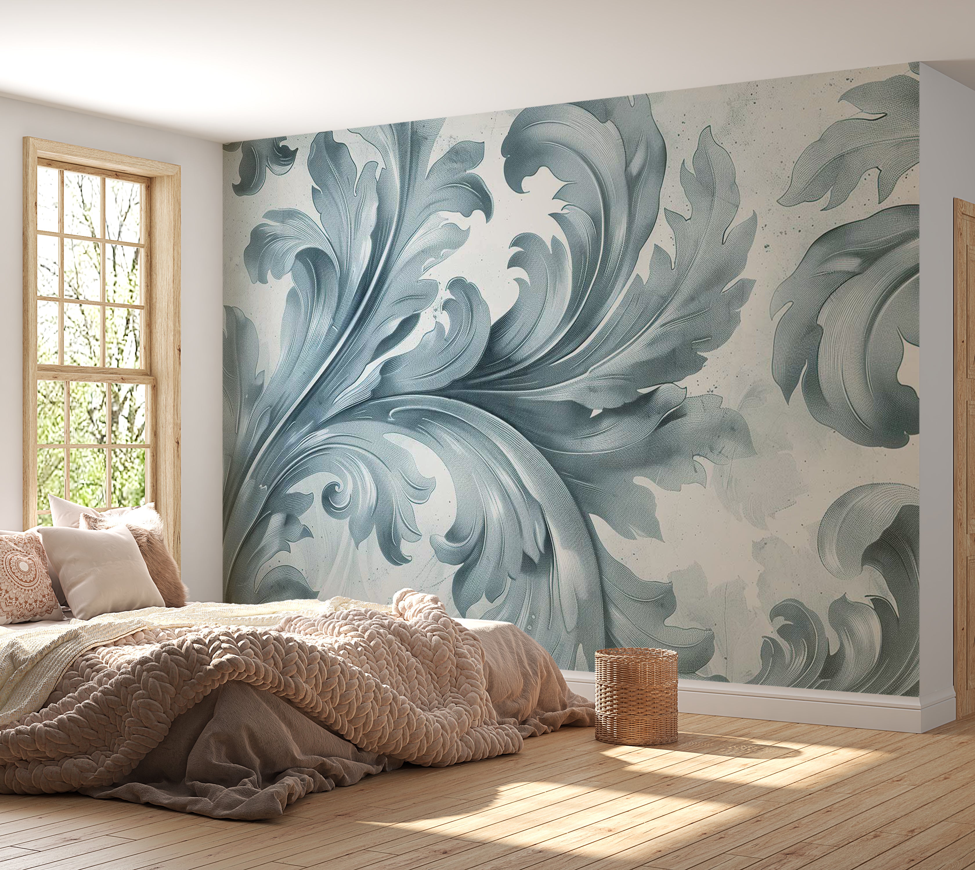 Surface Texture Wallpaper Wall Mural - Light Blue Baroque 39"Wx27"H / Standard