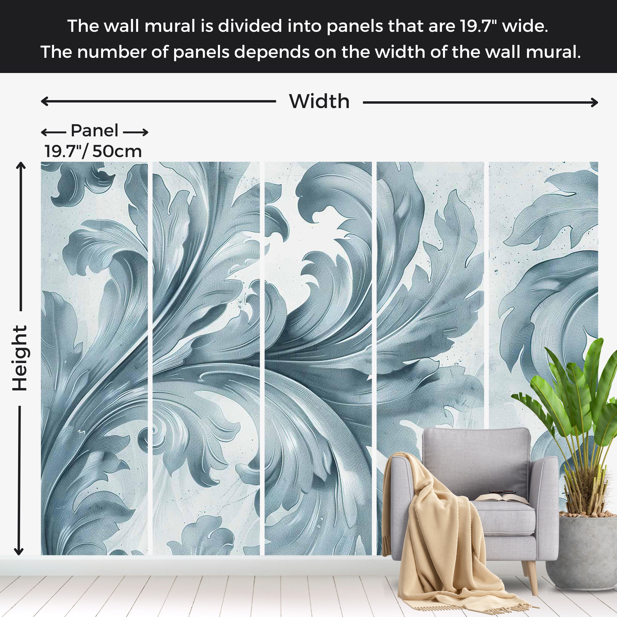 Surface Texture Wallpaper Wall Mural - Light Blue Baroque 39"Wx27"H / Standard