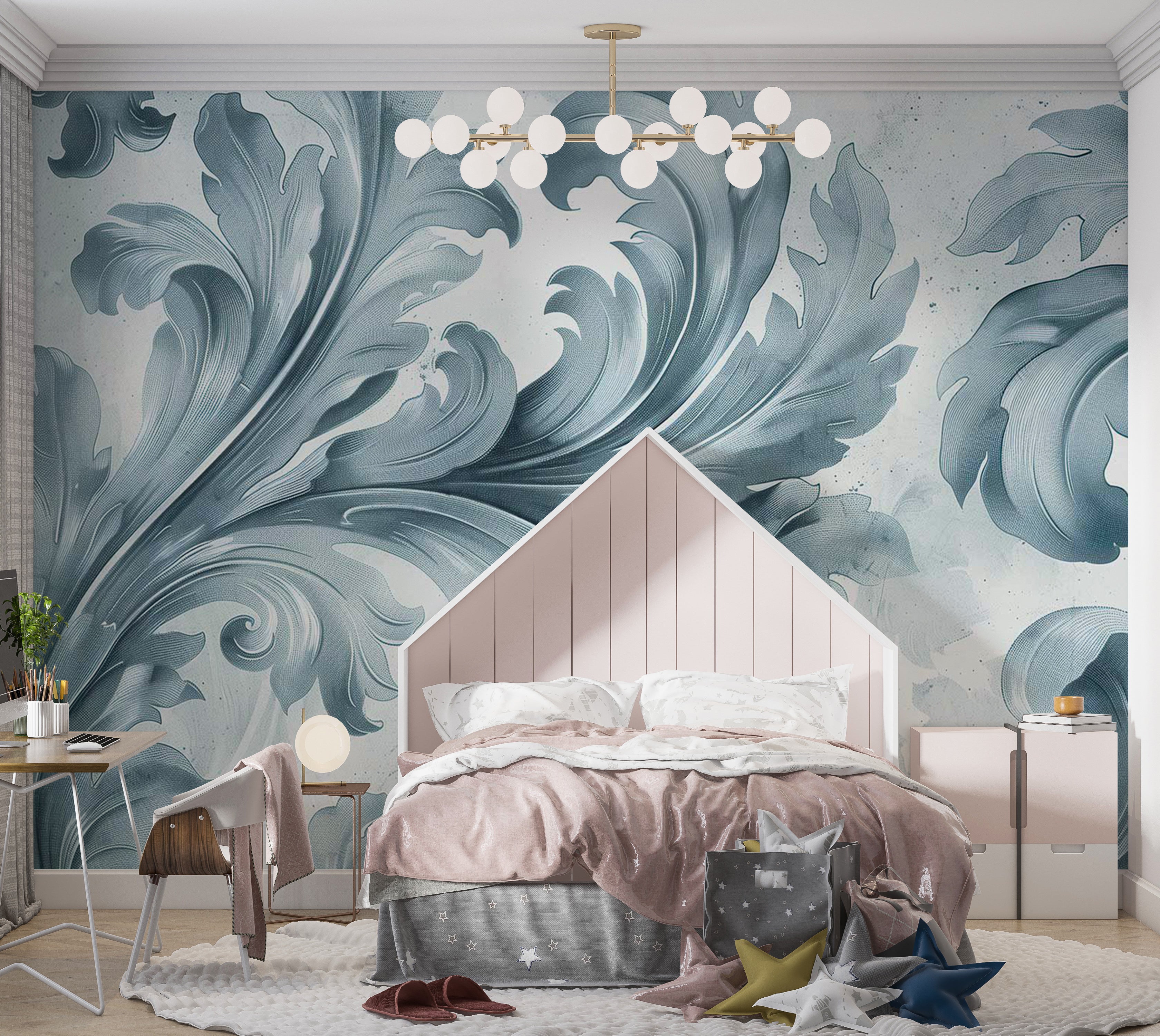 Surface Texture Wallpaper Wall Mural - Light Blue Baroque 39"Wx27"H / Standard