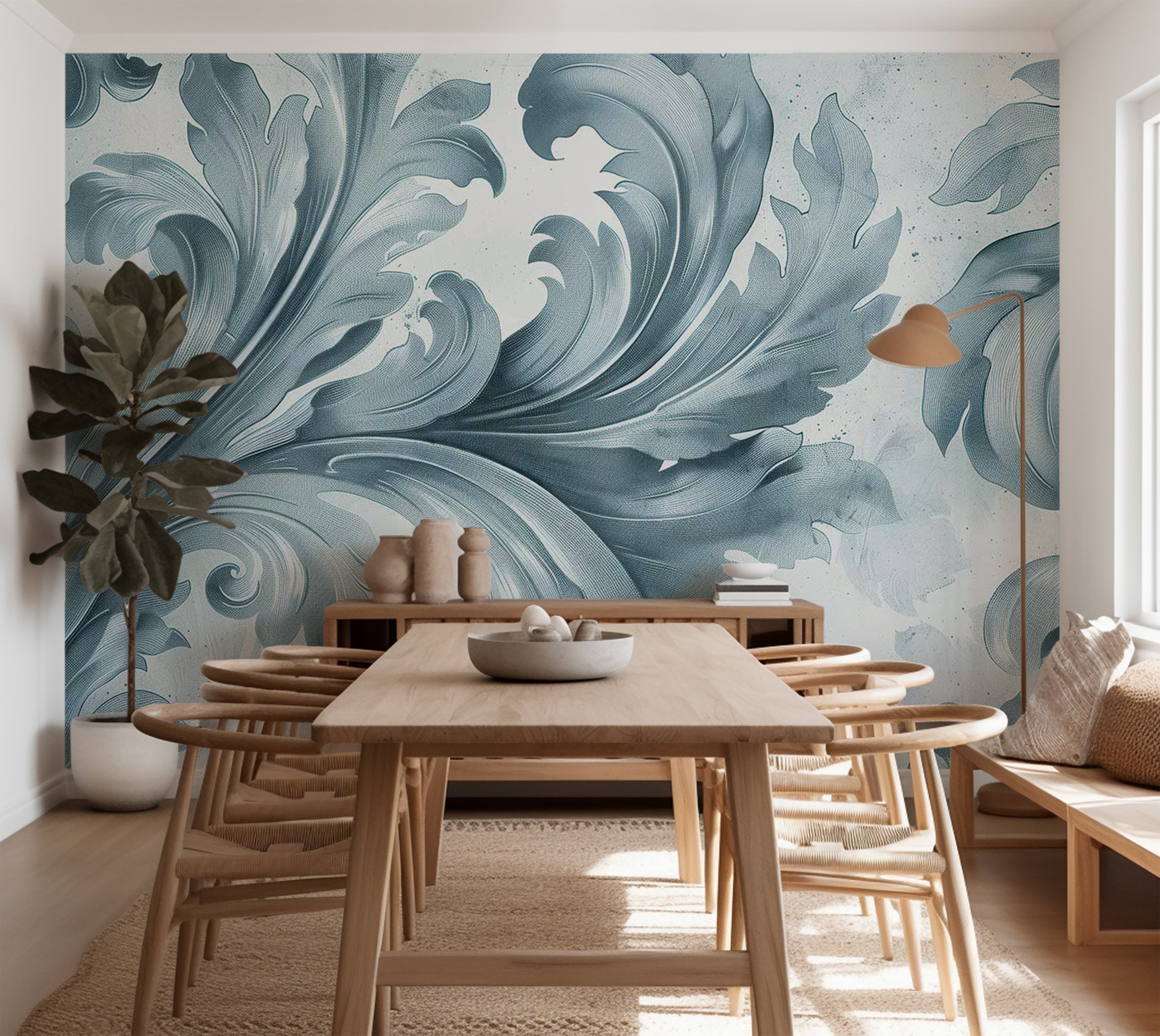 Surface Texture Wallpaper Wall Mural - Light Blue Baroque 39"Wx27"H / Standard