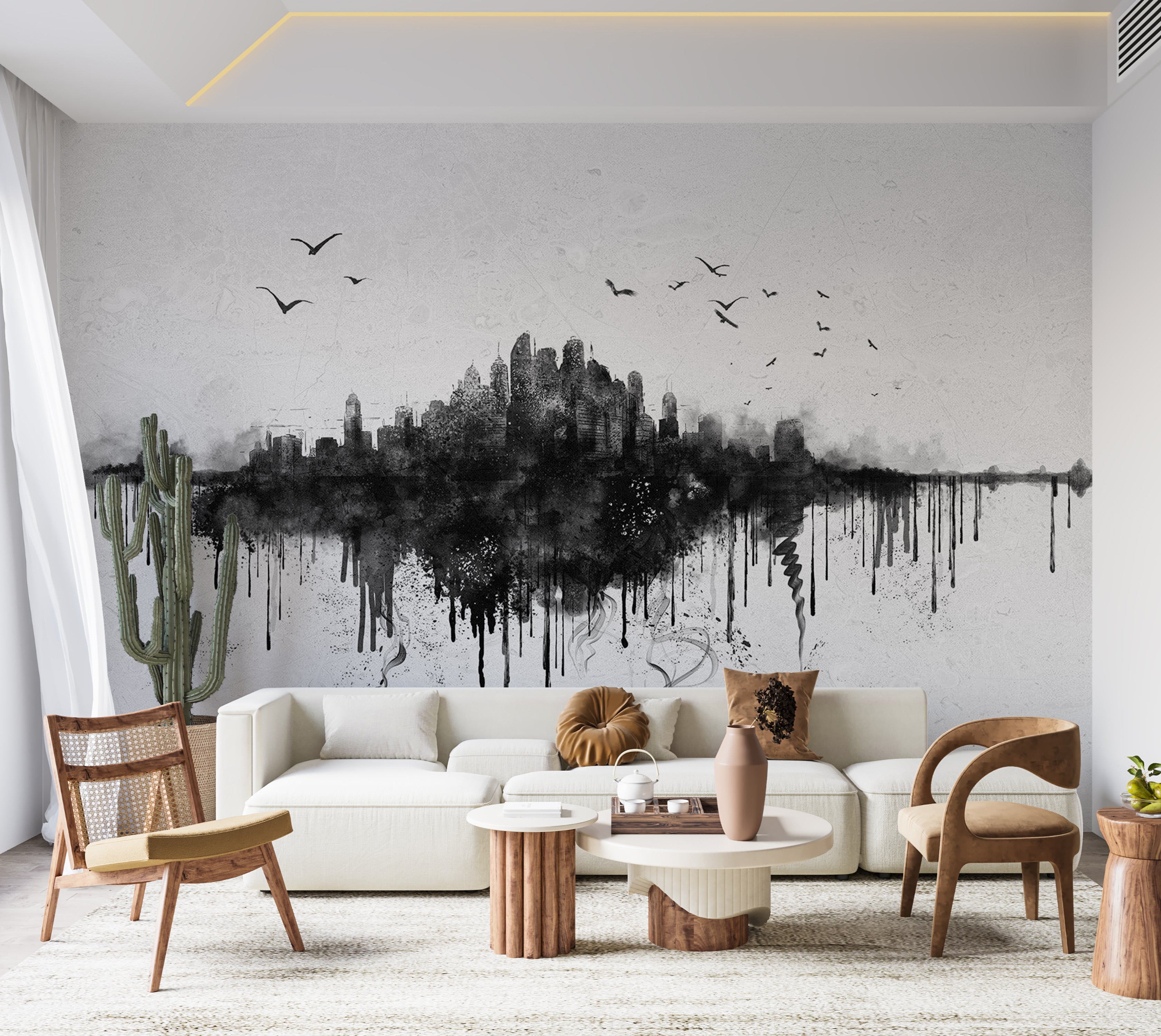 Wallpaper Wall Mural - Watercolor City View 39"Wx27"H / Standard