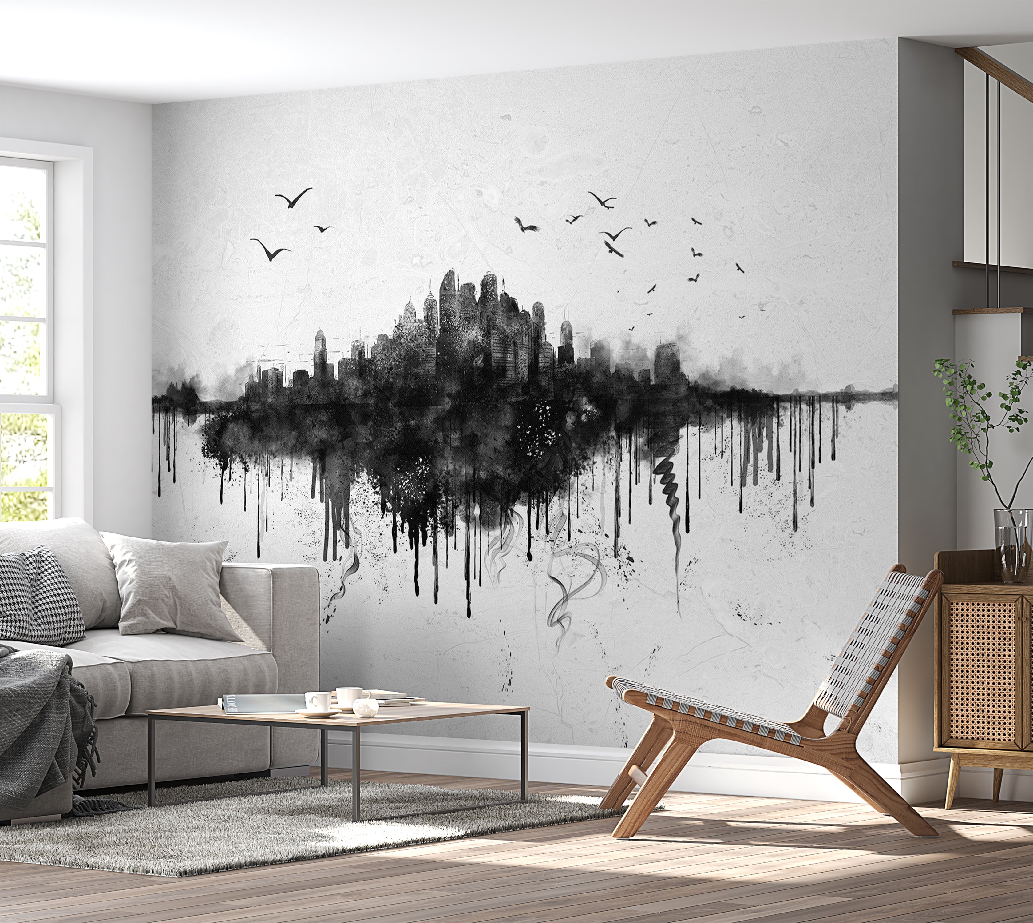 Wallpaper Wall Mural - Watercolor City View 39"Wx27"H / Standard