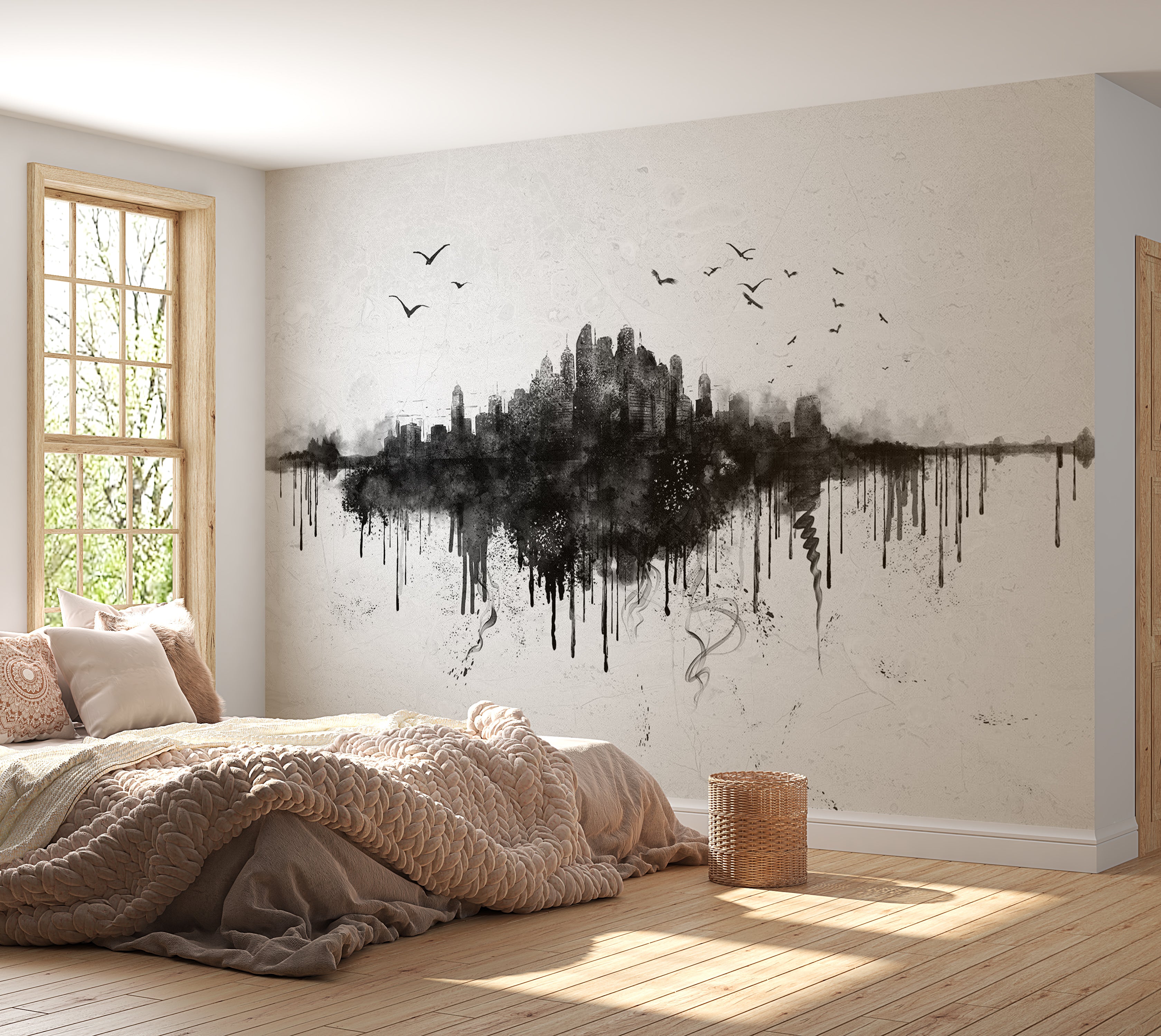 Wallpaper Wall Mural - Watercolor City View 39"Wx27"H / Standard