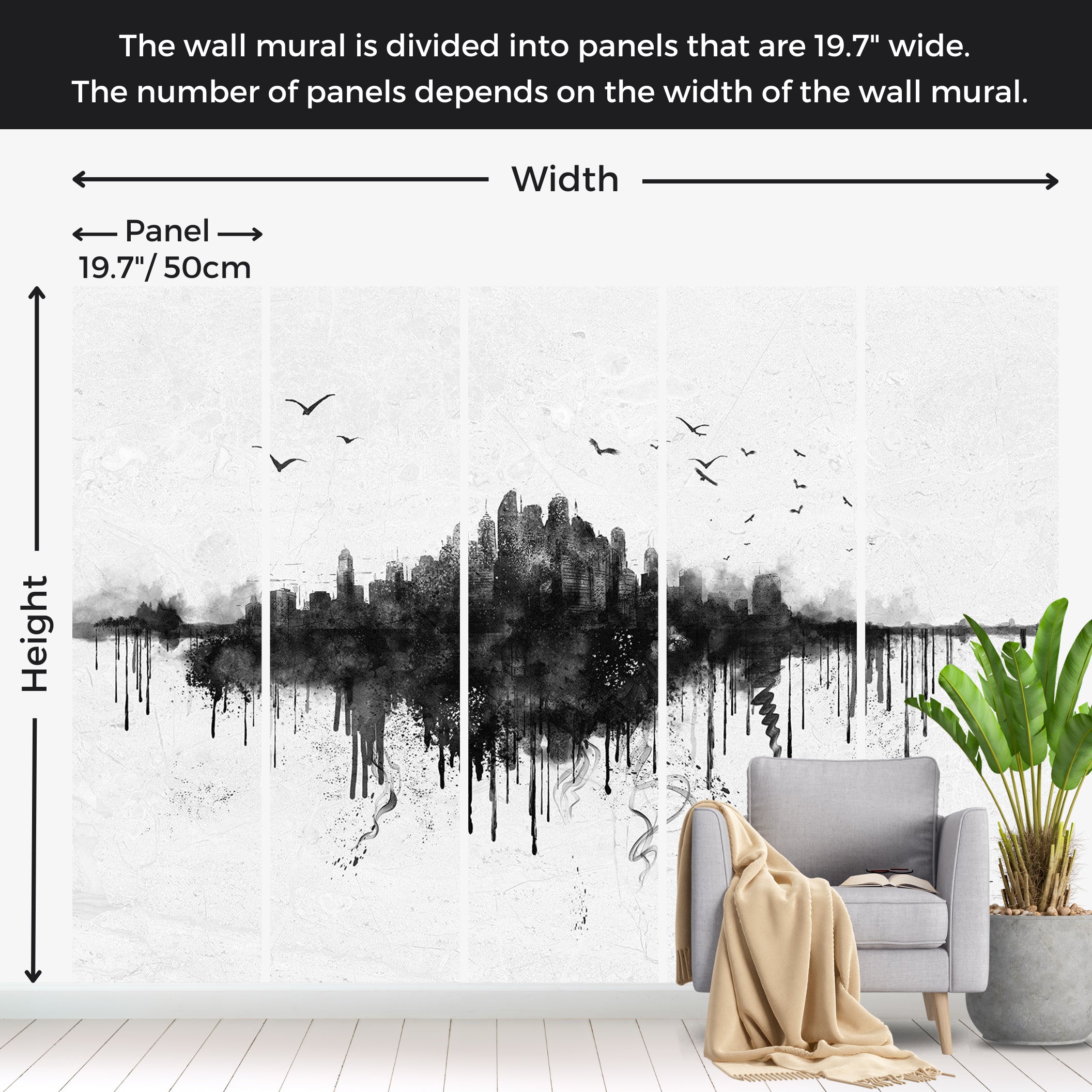 Wallpaper Wall Mural - Watercolor City View 39"Wx27"H / Standard