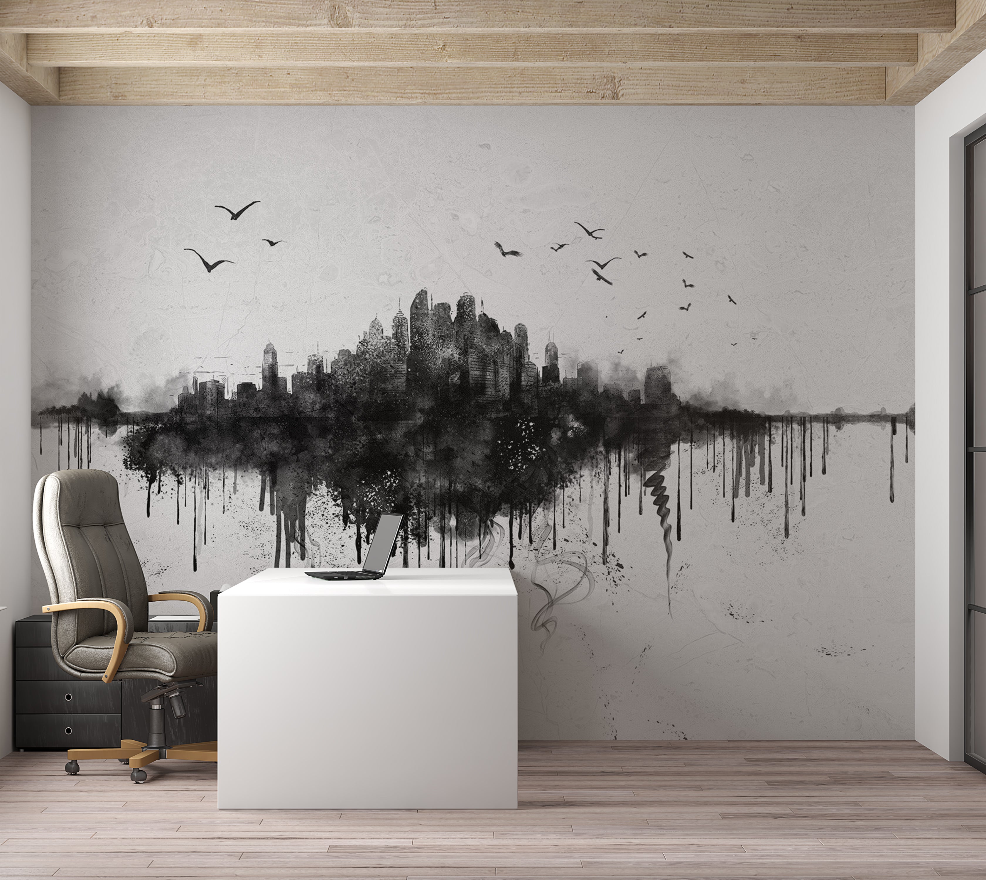 Wallpaper Wall Mural - Watercolor City View 39"Wx27"H / Standard
