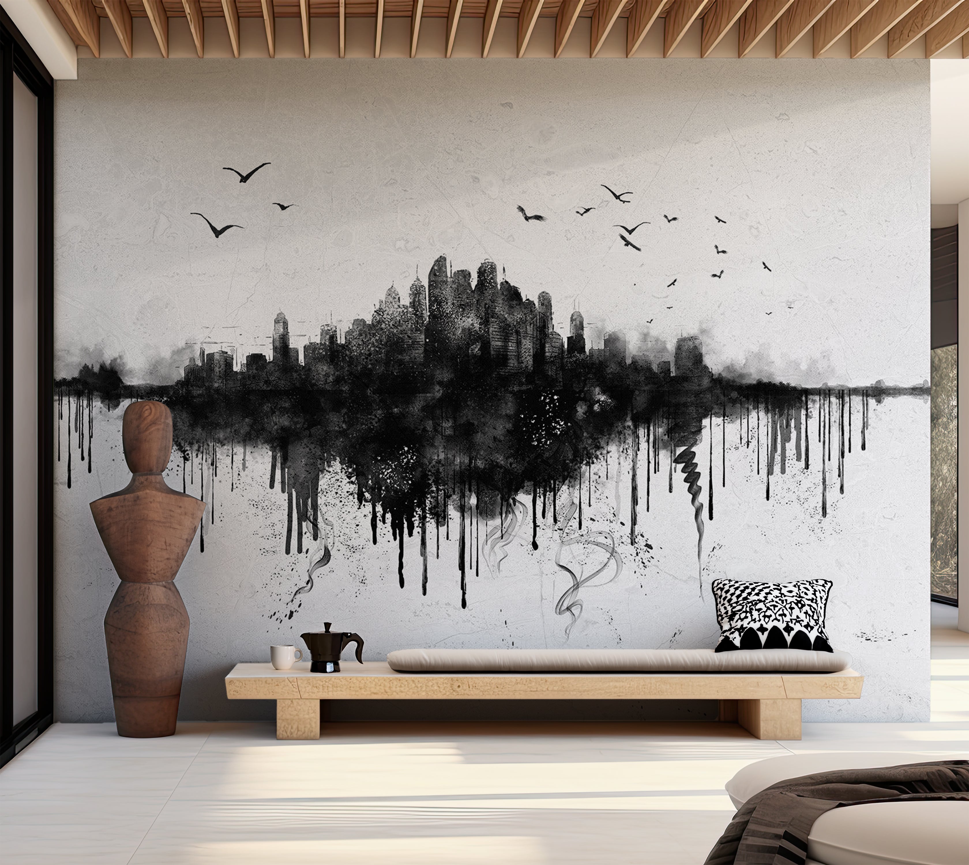 Wallpaper Wall Mural - Watercolor City View 39"Wx27"H / Standard