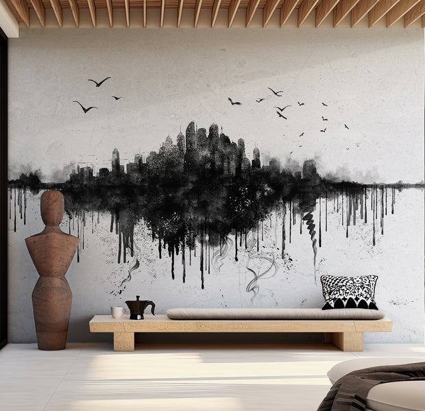 Wallpaper Wall Mural - Watercolor City View 39"Wx27"H / Standard