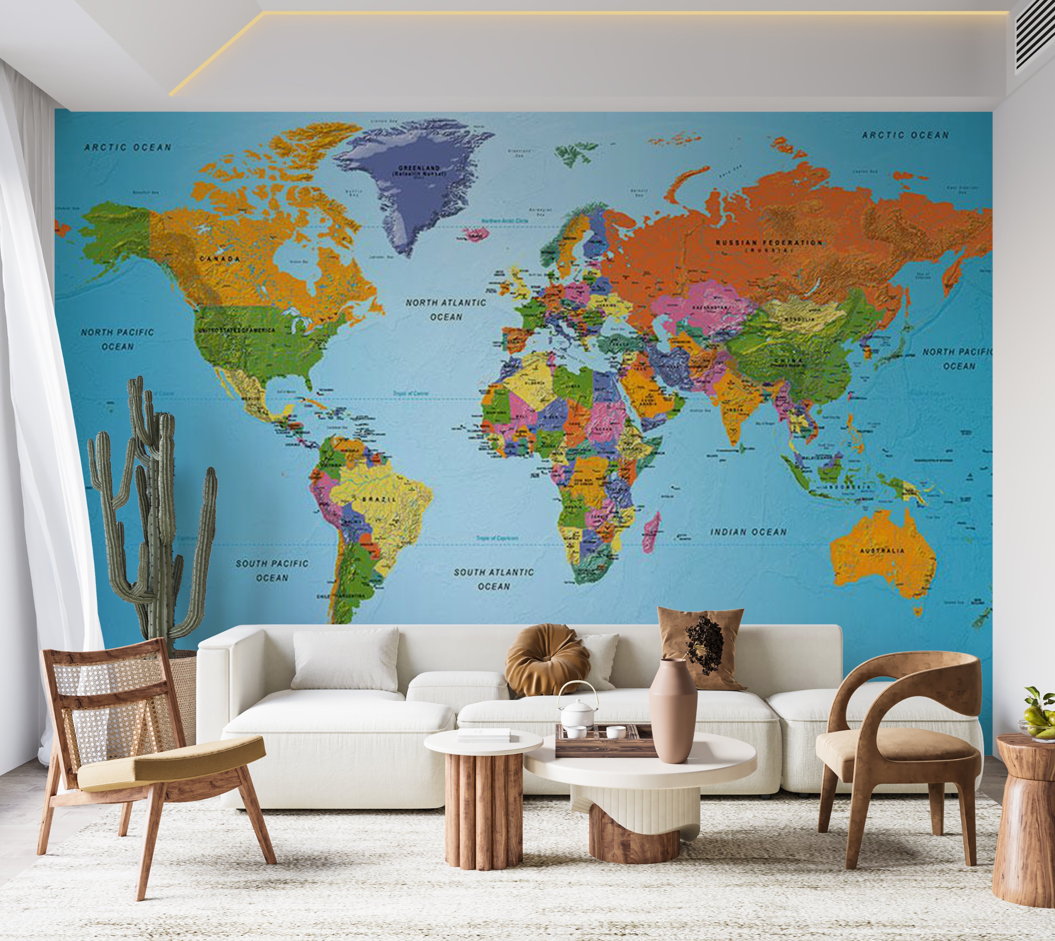 World Map Wallpaper Wall Mural - Colorful Geography 39"Wx27"H / Standard