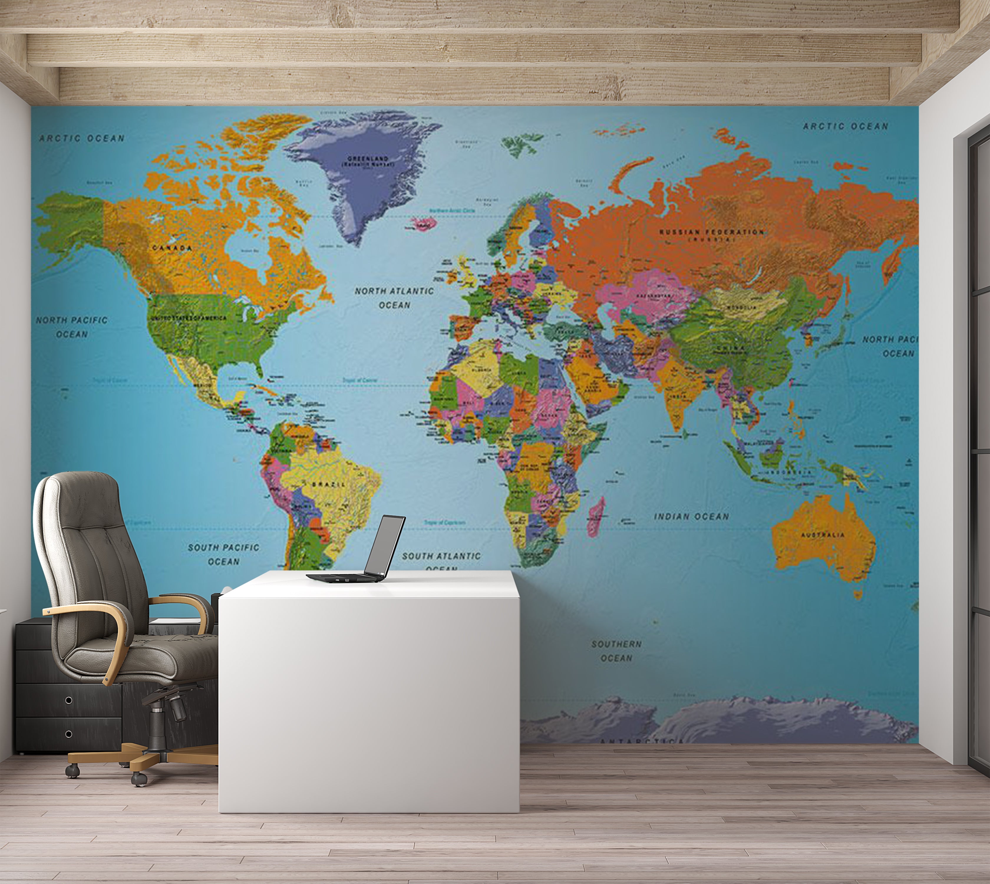 World Map Wallpaper Wall Mural - Colorful Geography 39"Wx27"H / Standard