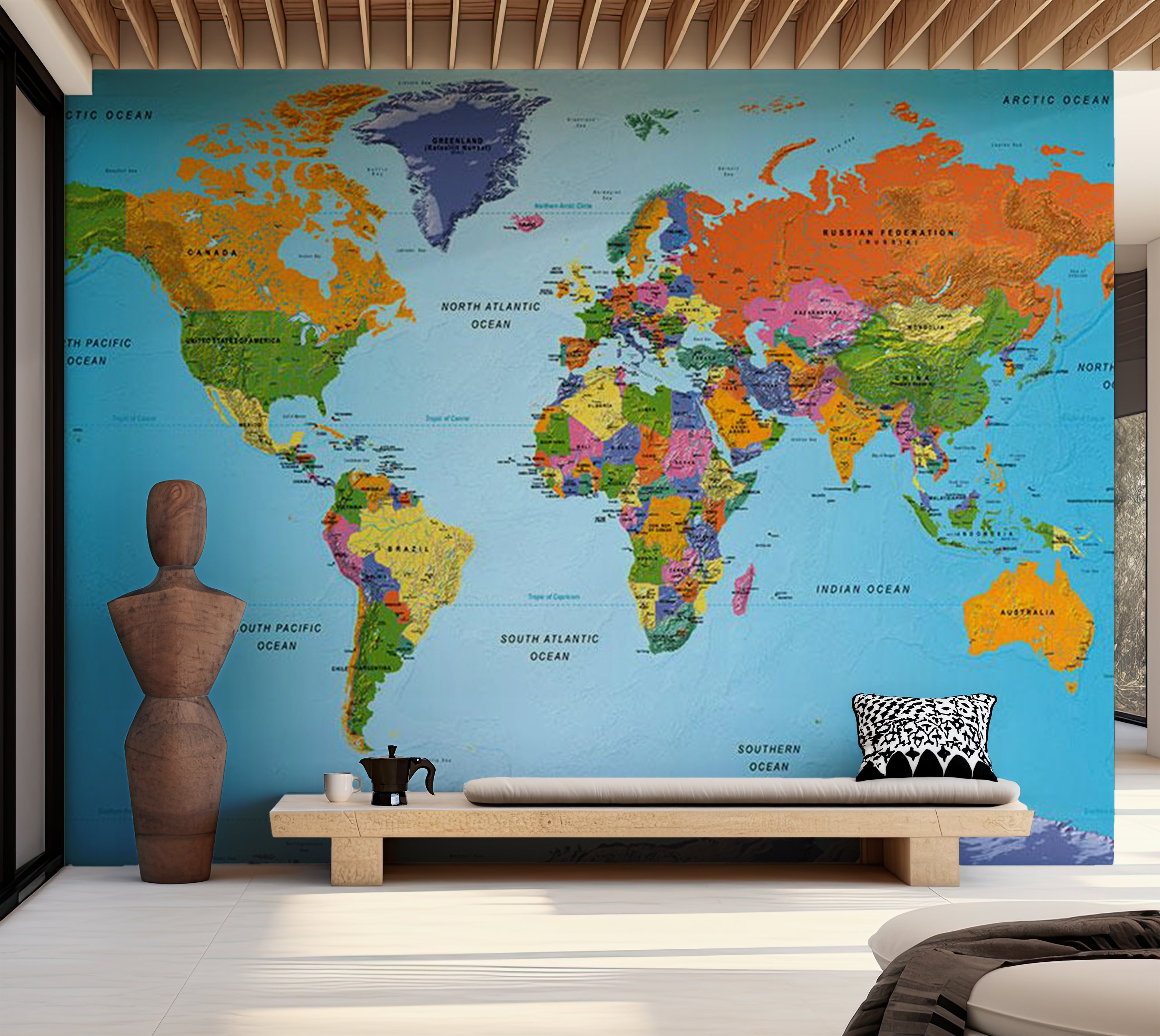 World Map Wallpaper Wall Mural - Colorful Geography 39"Wx27"H / Standard