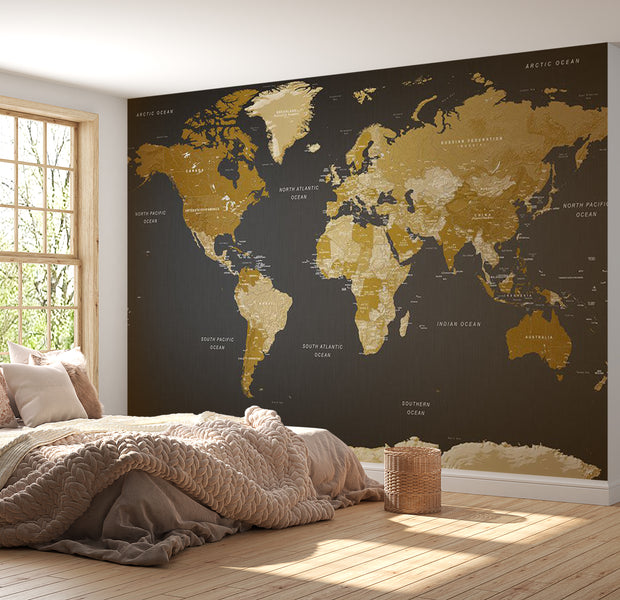 World Map Wallpaper Wall Mural - Modern Geography 39"Wx27"H / Standard