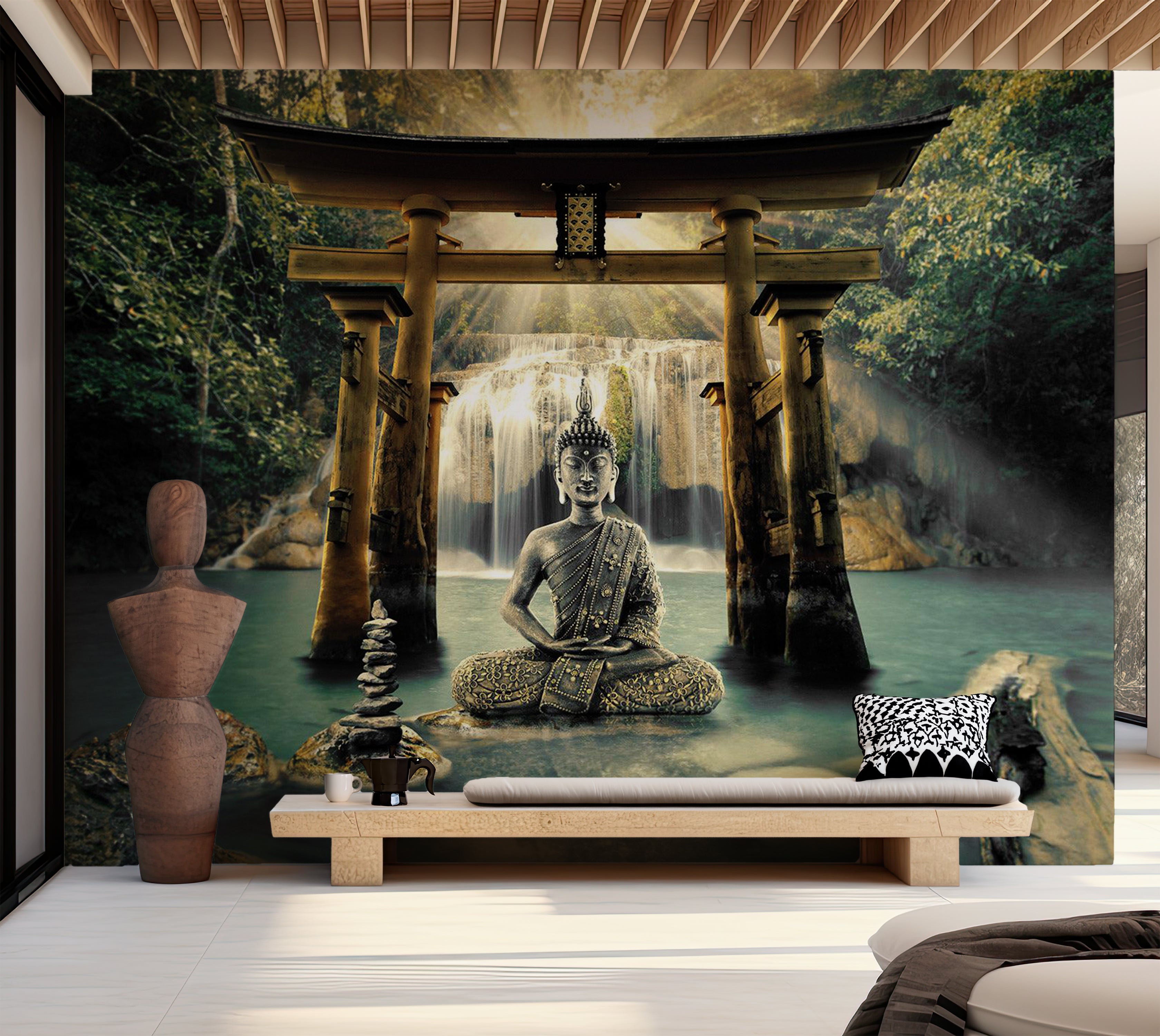 Zen Wallpaper Wall Mural - Buddha Smile 39"Wx27"H / Standard