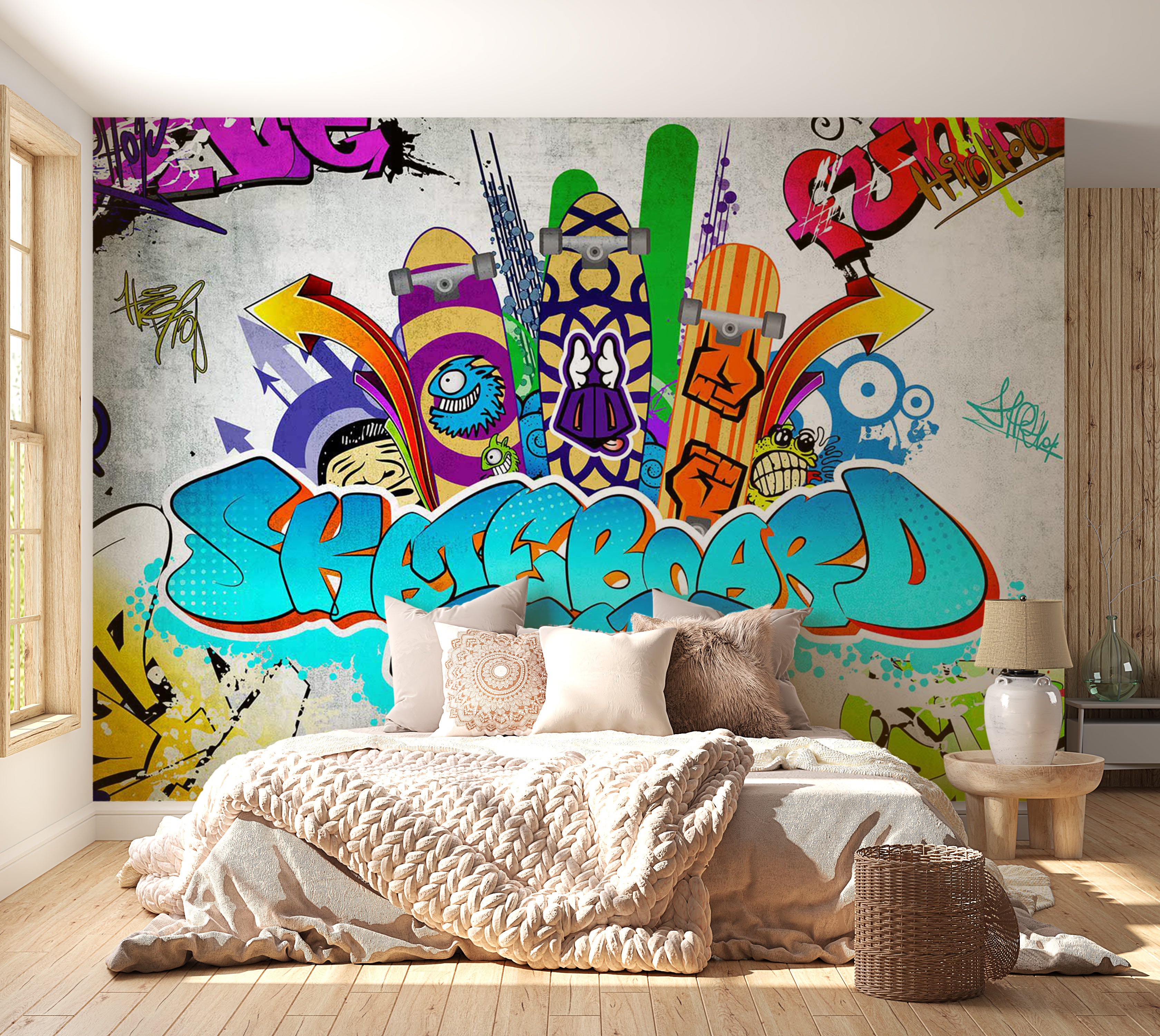 Peel & Stick Street Art Wall Mural - Skateboard Team 38"Wx27"H