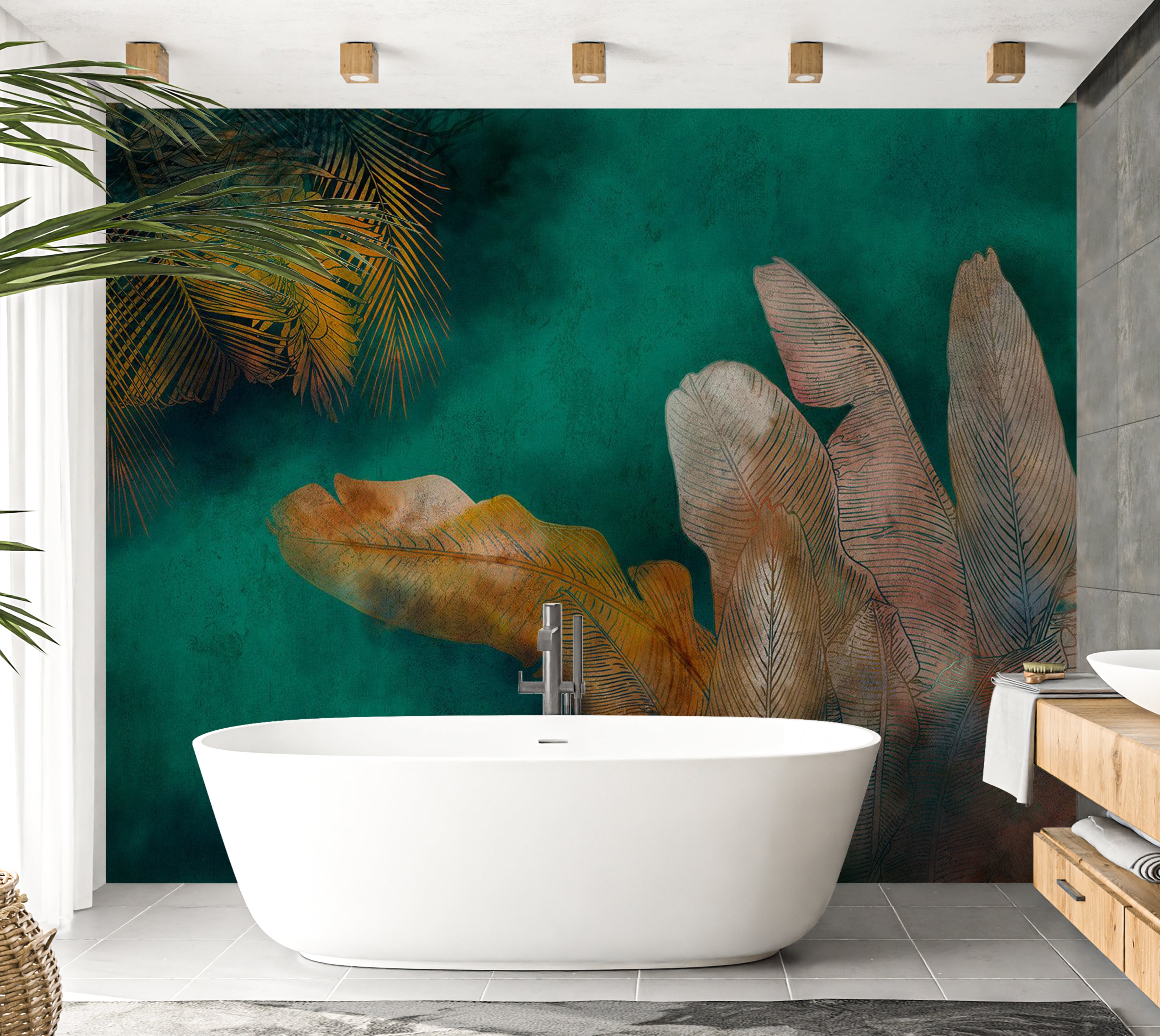 Abstract Wallpaper Wall Mural - Exotic Green Jungle 39"Wx27"H / Standard