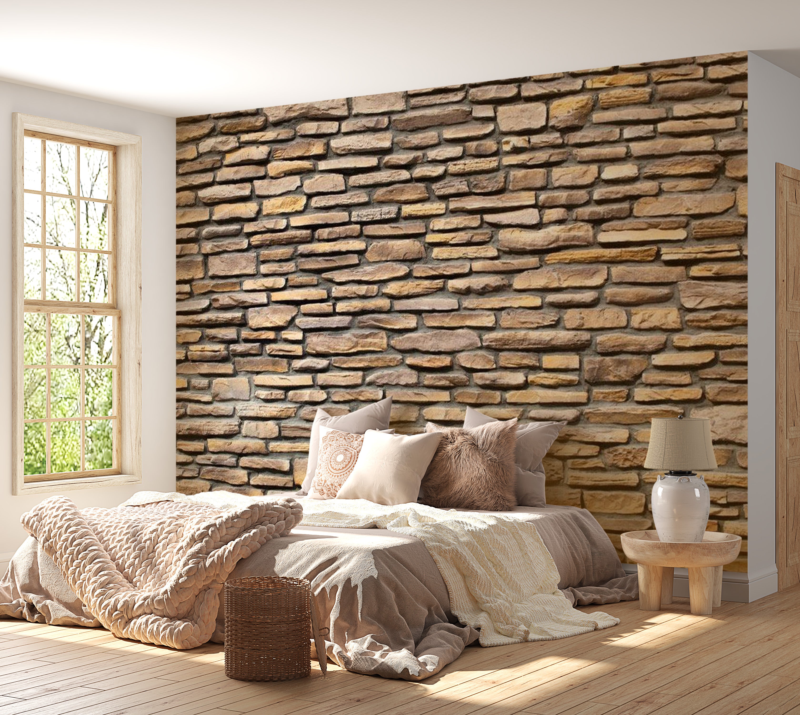 Background & Patterns Wallpaper Wall Mural - Uneven Stacked Brick Wall 118"Wx90"H