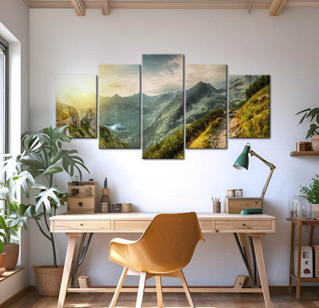 Stretched Canvas Landscape Art - Top Of The Mountain 40"Wx20"H