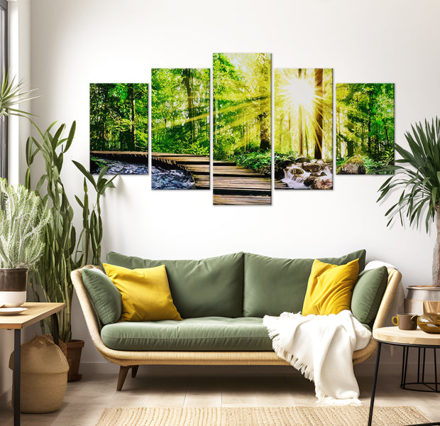 Stretched Canvas Landscape Art - Forest Footbridge 40"Wx20"H