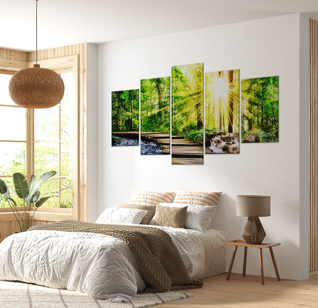 Stretched Canvas Landscape Art - Forest Footbridge 40"Wx20"H