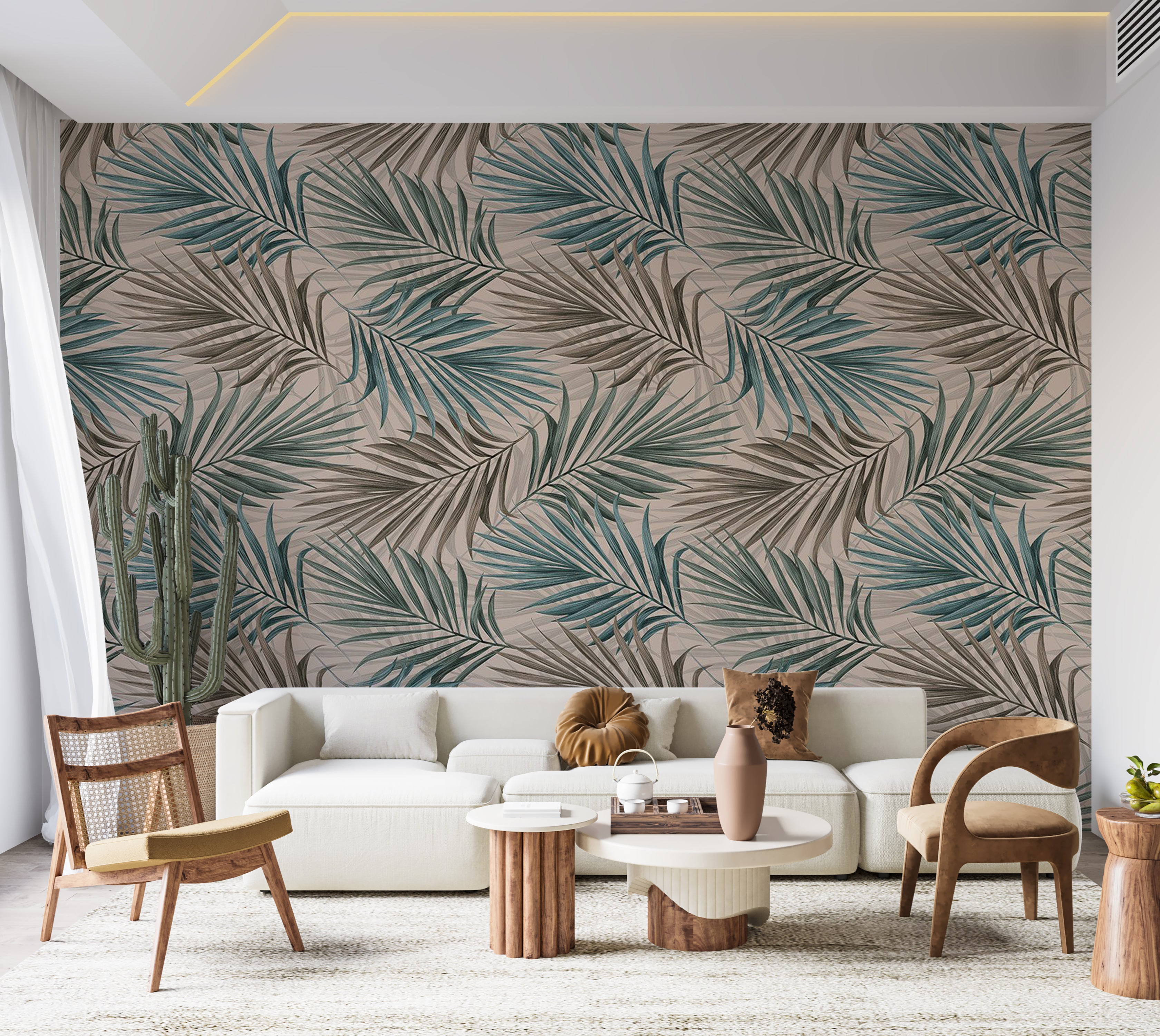 Peel & Stick Botanical Wall Mural - Repeating Leaf Pattern 38"Wx27"H