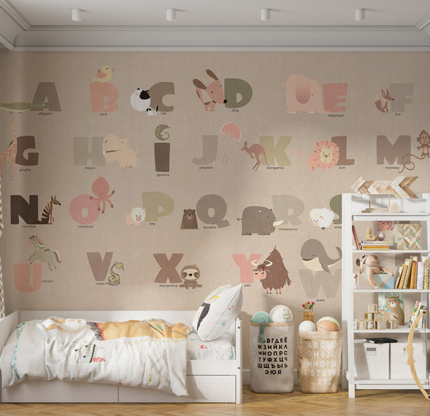 Peel & Stick Kids Wall Mural - Beige Alphabet 38"Wx27"H