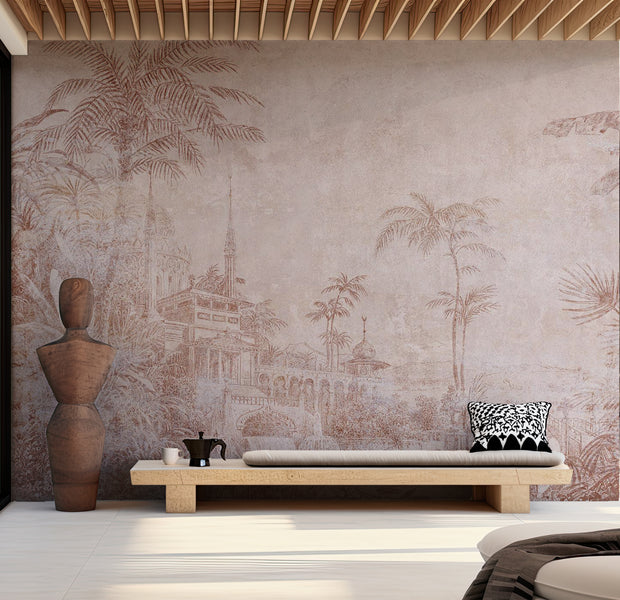 Peel & Stick Botanical Wall Mural - Landscape With Temple 38"Wx27"H