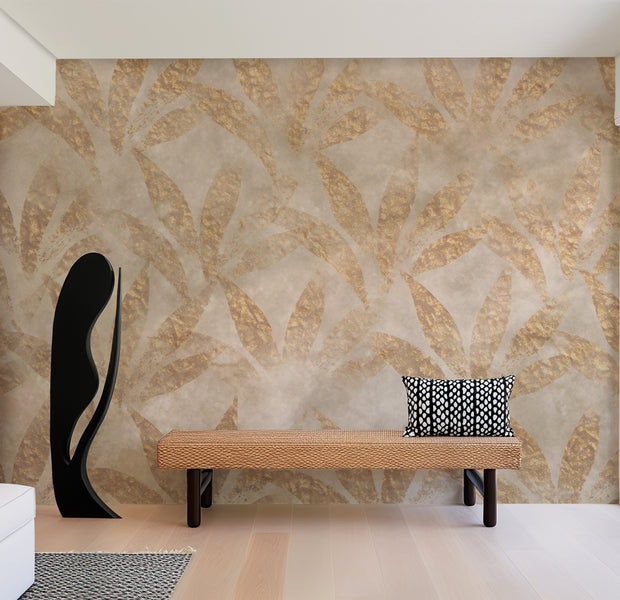 Botanical Wallpaper Wall Mural - Leaves and Gold 39"Wx27"H / Standard
