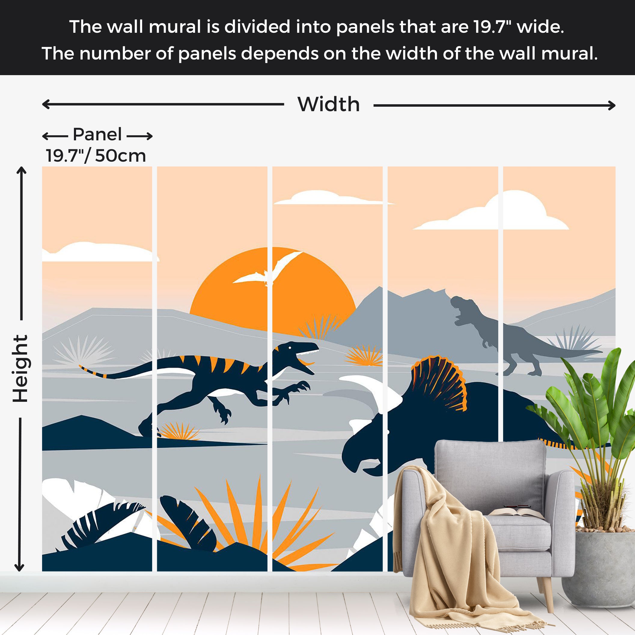 Kids Wallpaper Wall Mural - Abstract Dinosaurs Landscape 39"Wx27"H / Standard