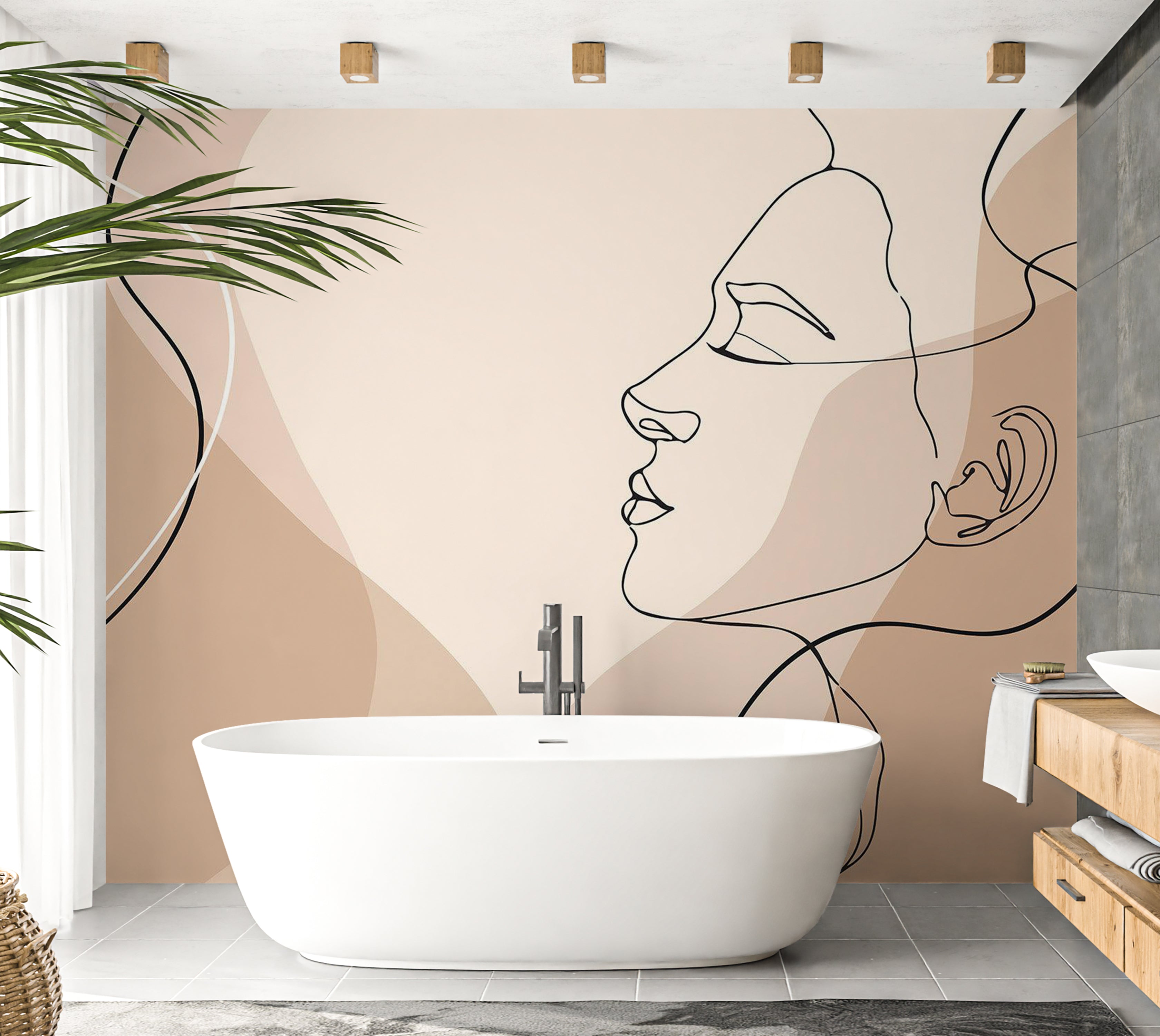 Abstract Wallpaper Wall Mural - Line Art Femininity 39"Wx27"H / Standard