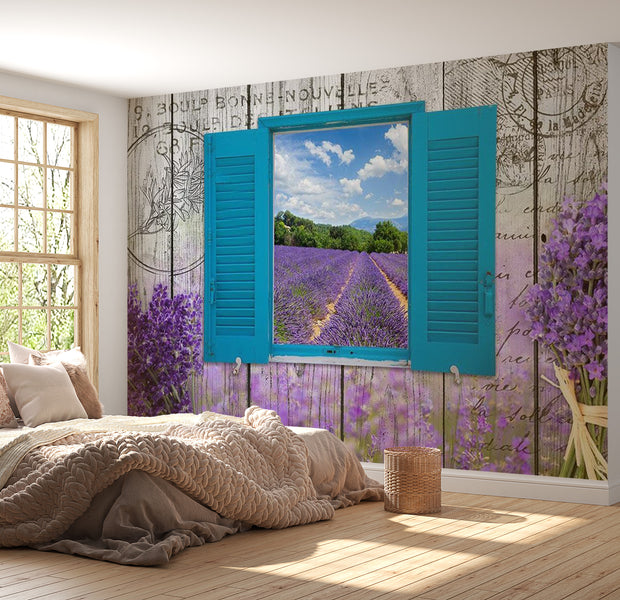 Background & Patterns Wallpaper Wall Mural - Lavender Field Window 39"Wx27"H