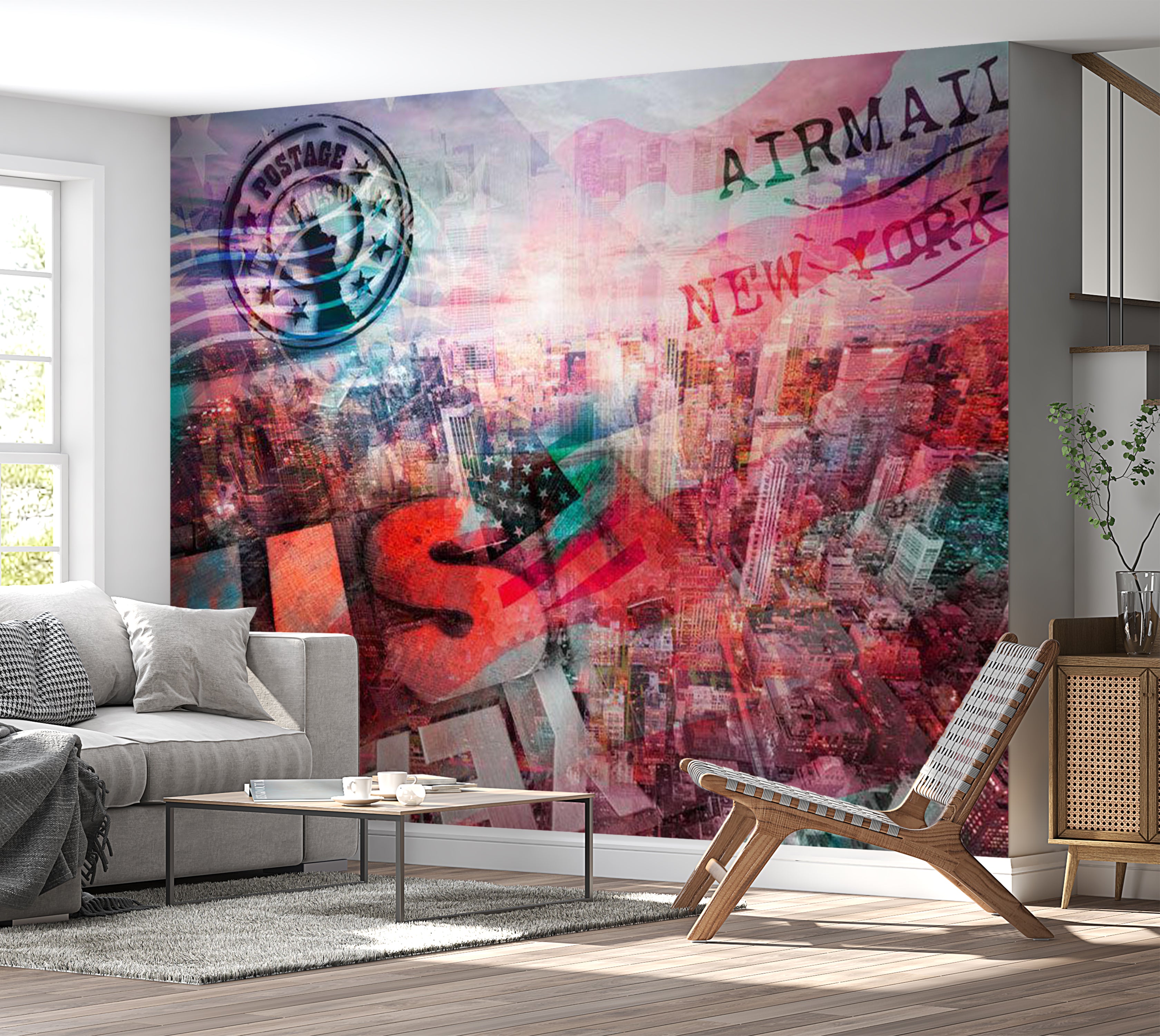 Peel & Stick Wall Mural - Airmail to NYC 38"Wx27"H