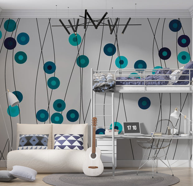Abstract Wallpaper Wall Mural - Azure Buttons 118"Wx90"H
