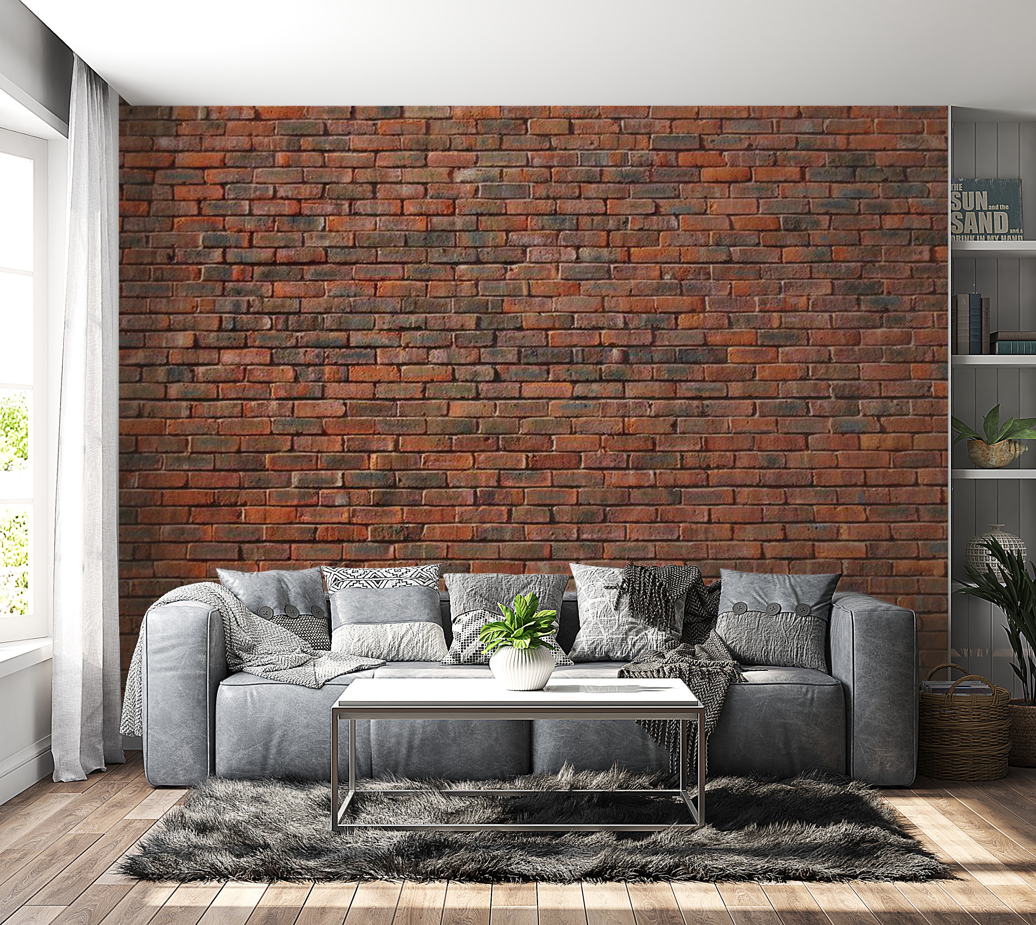 Background & Patterns Wallpaper Wall Mural - Modern Mixed Red Brick Wall 118"Wx90"H