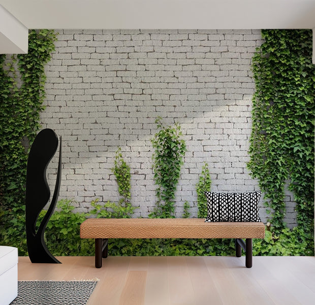Background & Patterns Wallpaper Wall Mural - White Brick Wall With Ivy 39"Wx27"H