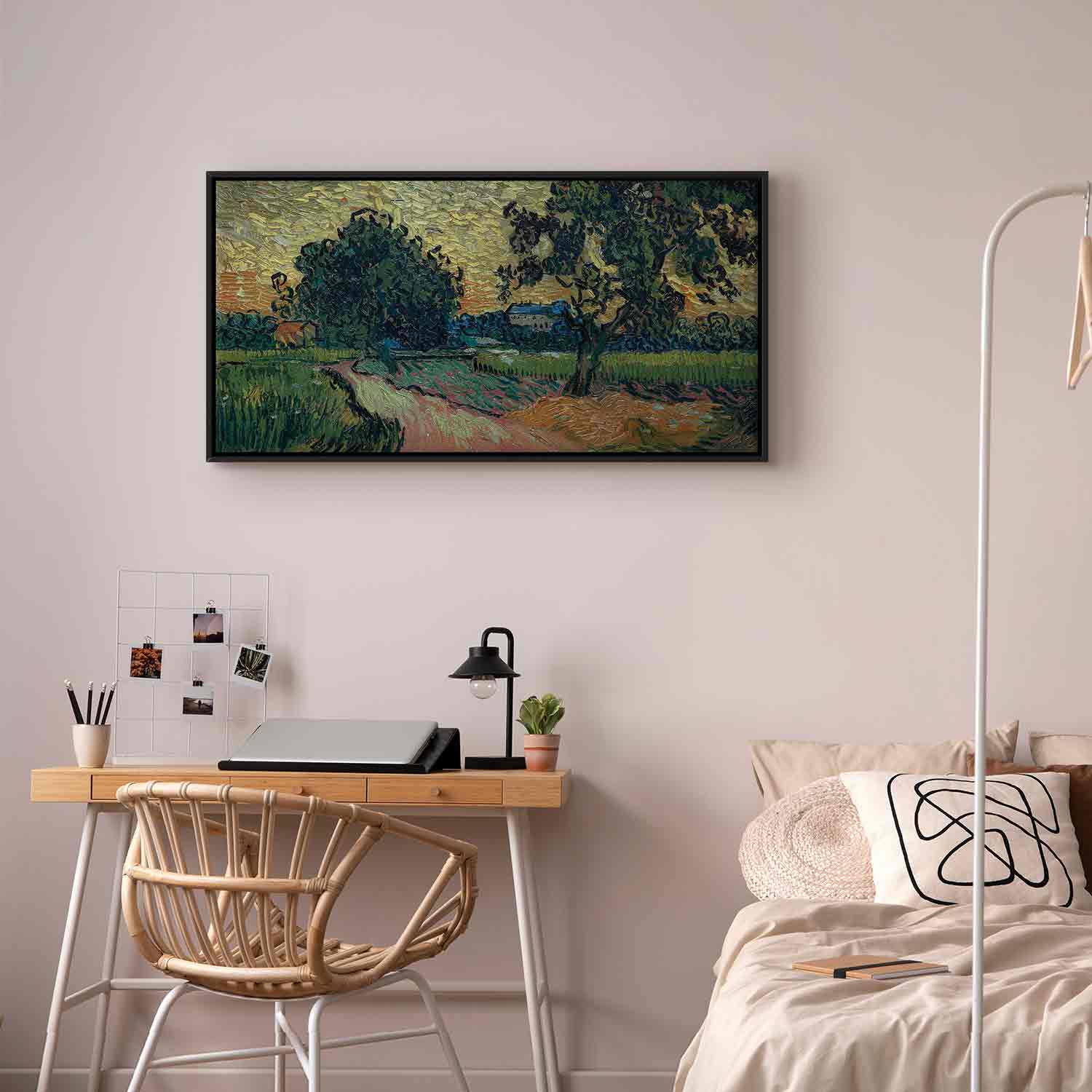 Floating Framed Canvas Art - Landscape at Sunset - Vincent Van Gogh