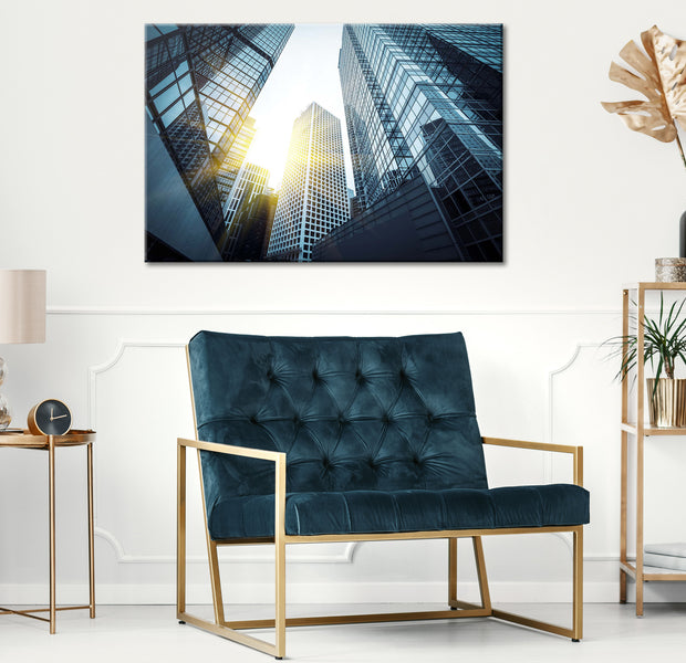 Cityscape Canvas Wall Art - City of Glass Blue