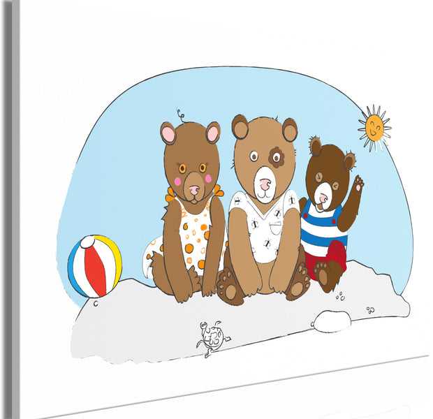 Cartoon Canvas Wall Art - Teddy Bears on the Beach