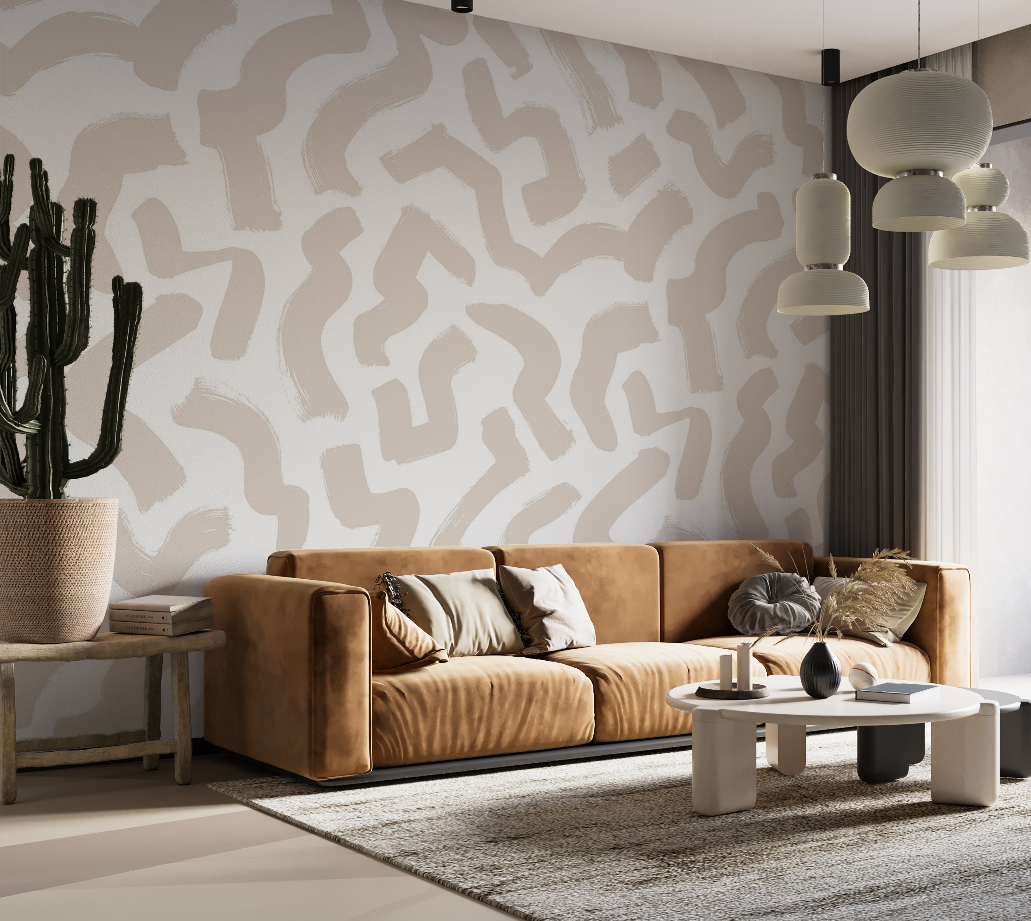 Abstract Wallpaper Wall Mural - Beige Organic Shapes 39"Wx27"H / Standard