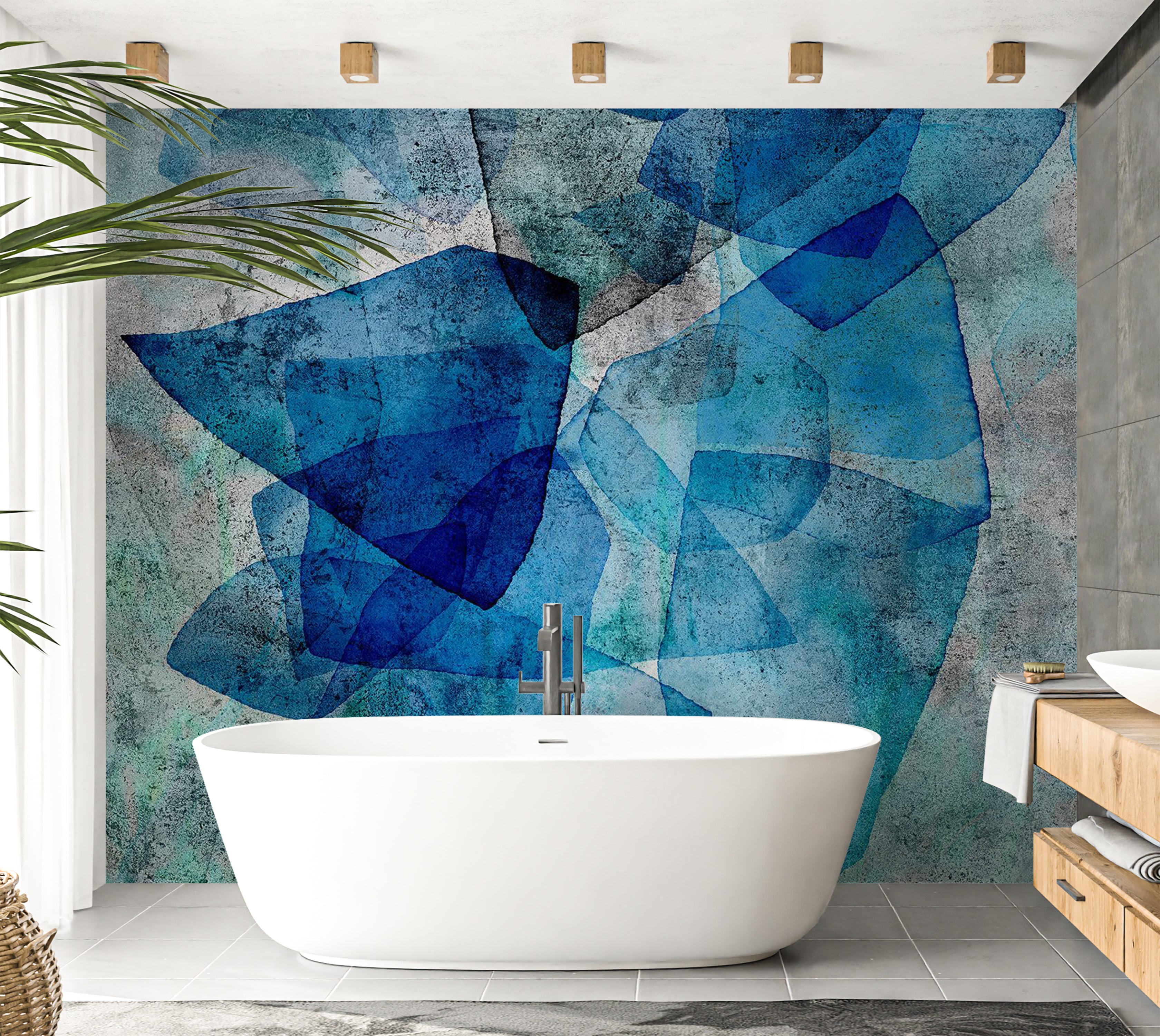 Abstract Wallpaper Wall Mural - Sapphire Mosaic 39"Wx27"H / Standard