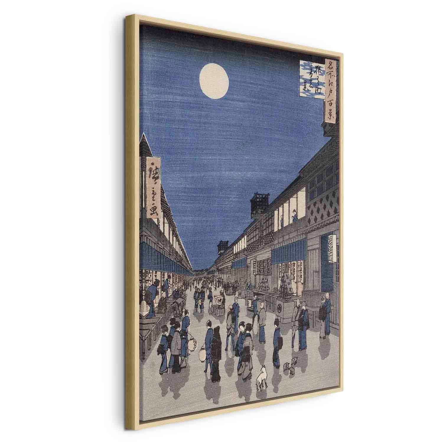 Floating Framed Canvas Art - Night Time View of Saruwaka Street - Meisho Edo Hyakkei