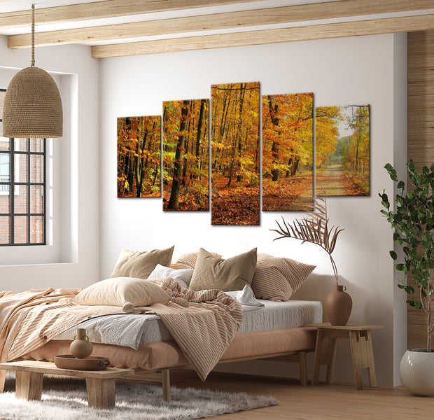 Stretched Canvas Landscape Art - An Alley Among Colorful Leaves 40"Wx20"H