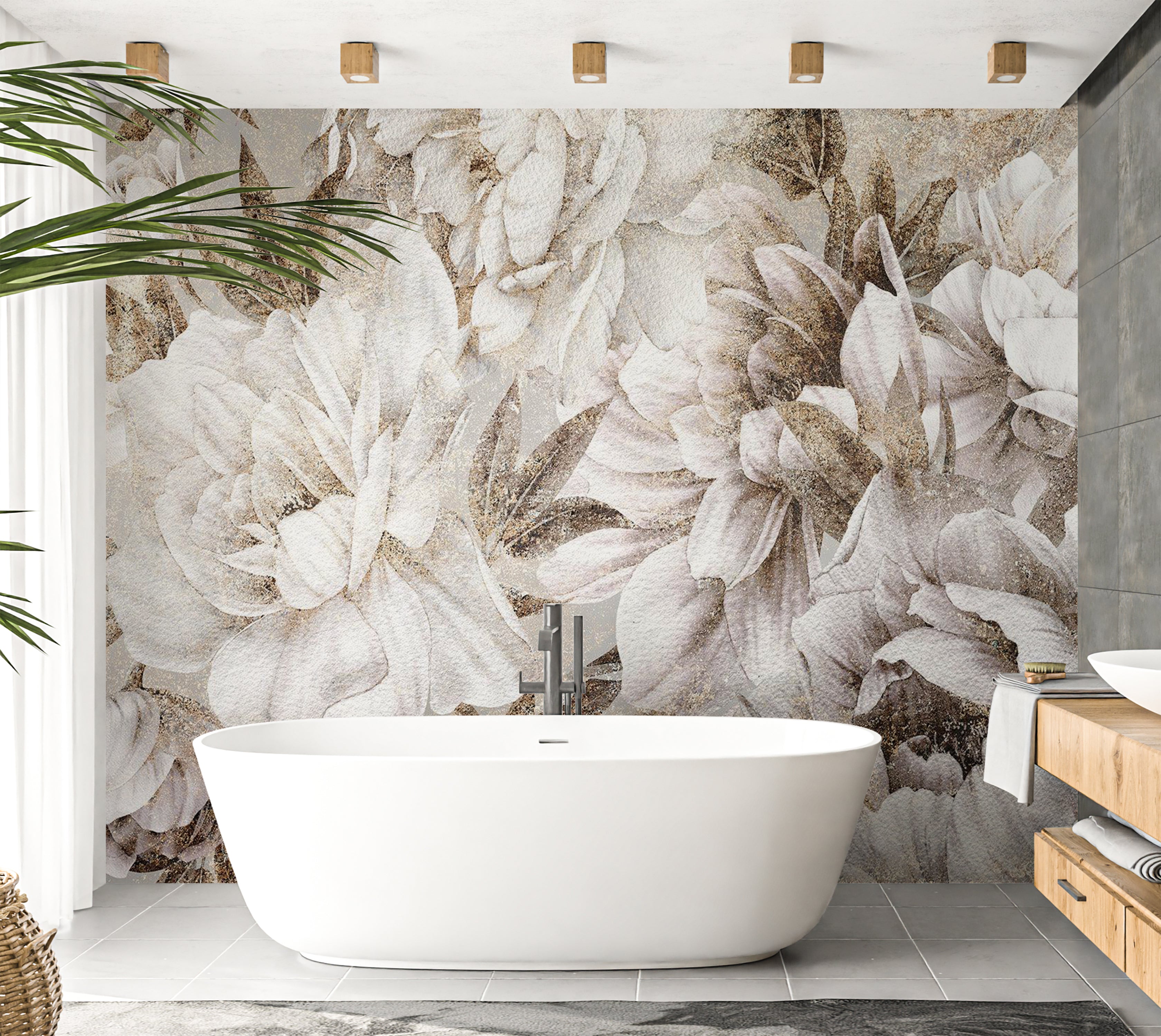 Floral Wallpaper Wall Mural - Vintage Blooming 39"Wx27"H / Standard